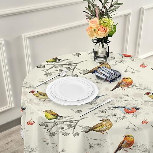 Miniatura 6 de Mantel redondo de poliéster de 60 pulgadas con diseño de encaje, antiarrugas y suave para decoración de cocinahogar