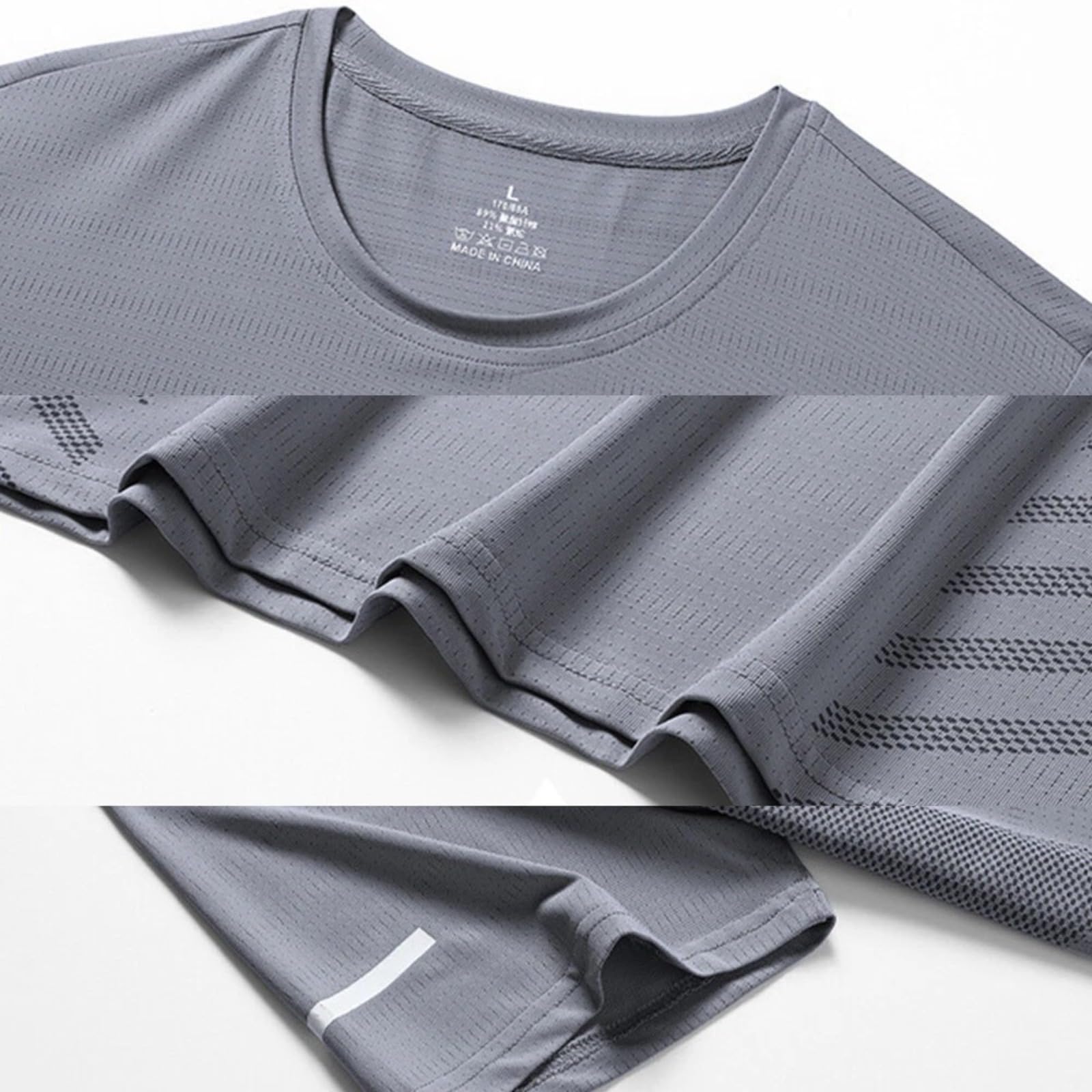 Camiseta de entrenamiento de secado rápido para hombre, transpirable, cuello redondo, manga corta con tira reflectante para gimnasio y correr — view 5