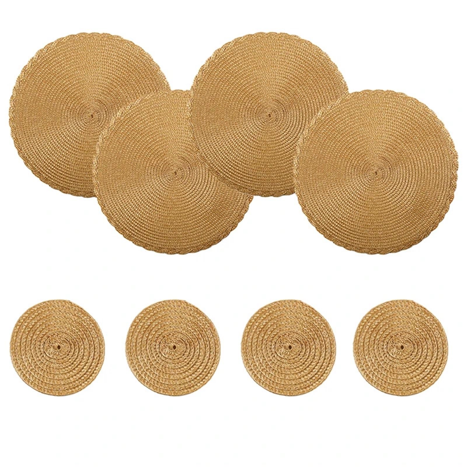 Round Braided Placemats - Washable PP Table Place Mat And Coaster For Kitchen, Xmas Dining Table Party Decor