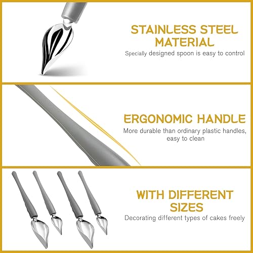 Miniatura 9 de PRETYZOOM Cucharas decorativas de postre de 4 piezas, herramientas de inmersión de chocolate, cucharas de arte de chef multiusos