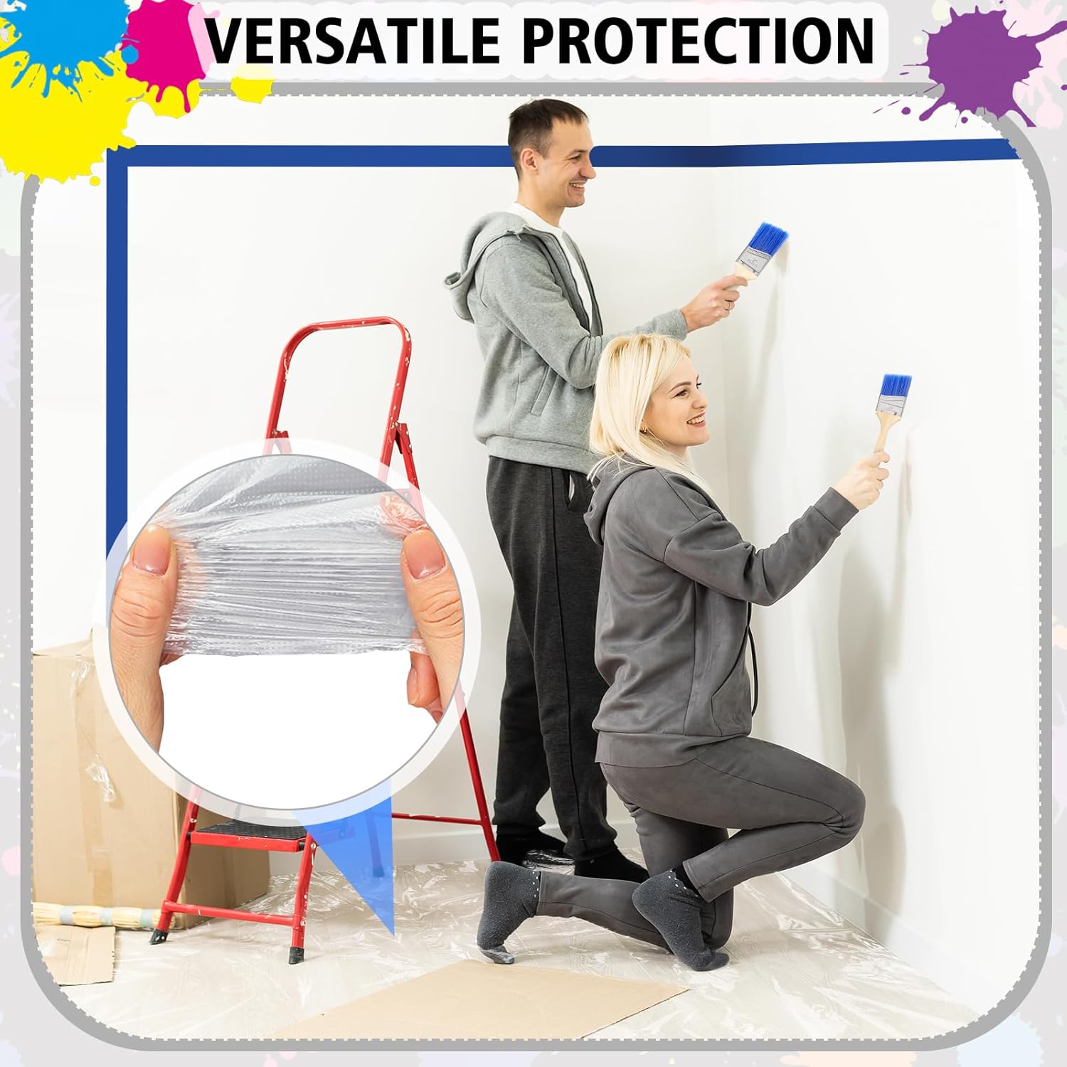 41 Pcs Paint Roller Kit with Extension Pole 2 to 4 ft Pole 4 9 Paint Rollers and Brushes Set 9 Painting Tray 12 x 9 ft Plastic Drop Cloths Painting Tool Sets for Wall Home House Interior