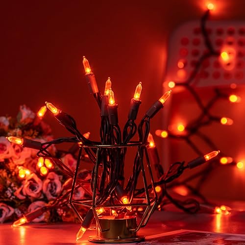 Miniatura 3 de YULETIME Luces LED de Navidad naranjas con cable marrón, 66 pies, 200 unidades, certificación UL, grado comercial, juego de luces LED de Halloween