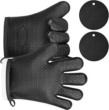 AUAUY Oven Mitts with 2 Pot Holders, Oven Gloves Heat Resistant 464F