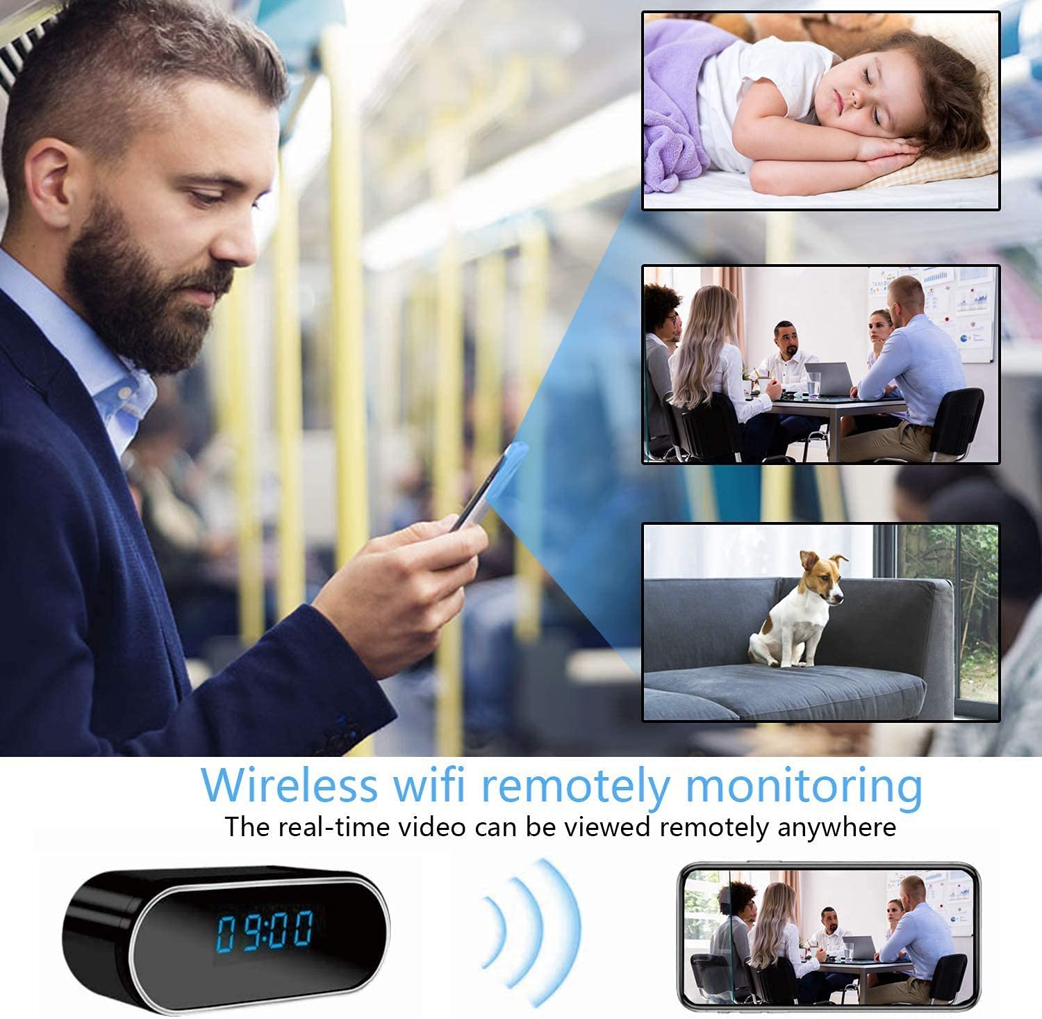 Telecamera spia 1080P Mini telecamera di sorveglianza WiFi -interno 150° orologio telecamera nascosta spia a distanza discreta supporto visione notturna e rilevamento del movimento