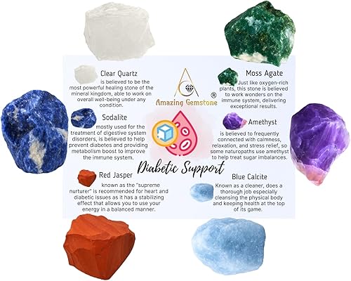 Miniatura 2 de Cristales de Amazing Gemstone para el apoyo a la diabetes, juego de 6 cristales y piedras curativas de ágata musgo, calcita azul, sodalita, cuarzo
