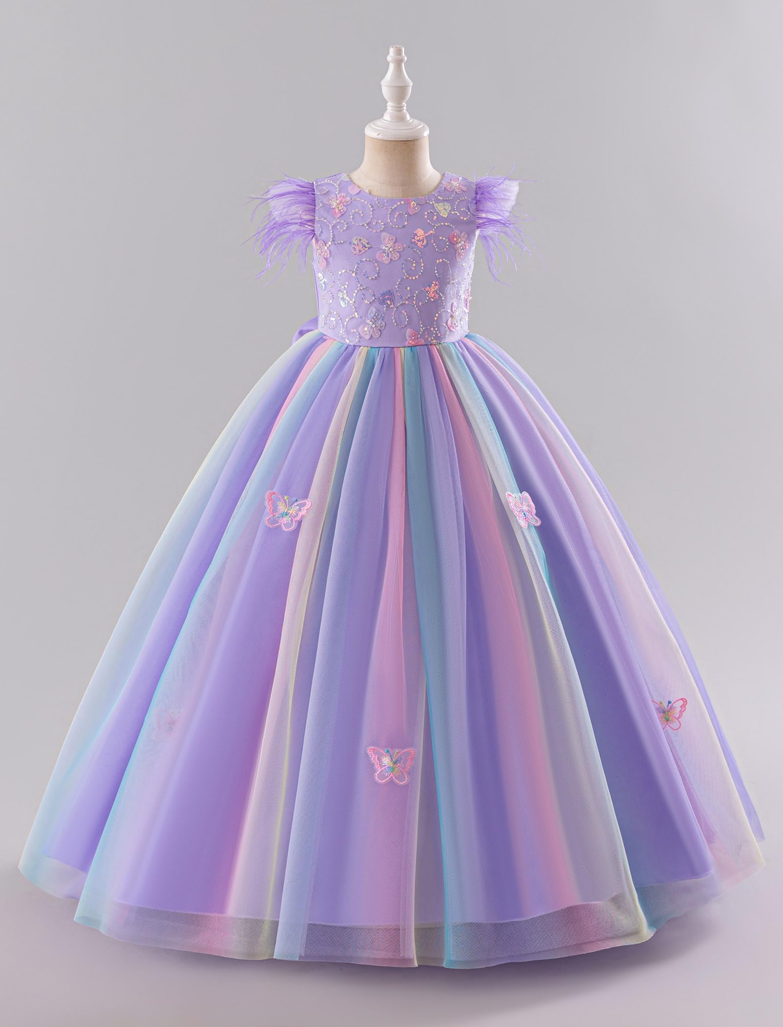 IBAKOM - Vestido 3D con lentejuelas y volantes de tul para niña, vestido de fiesta de cumpleaños, boda