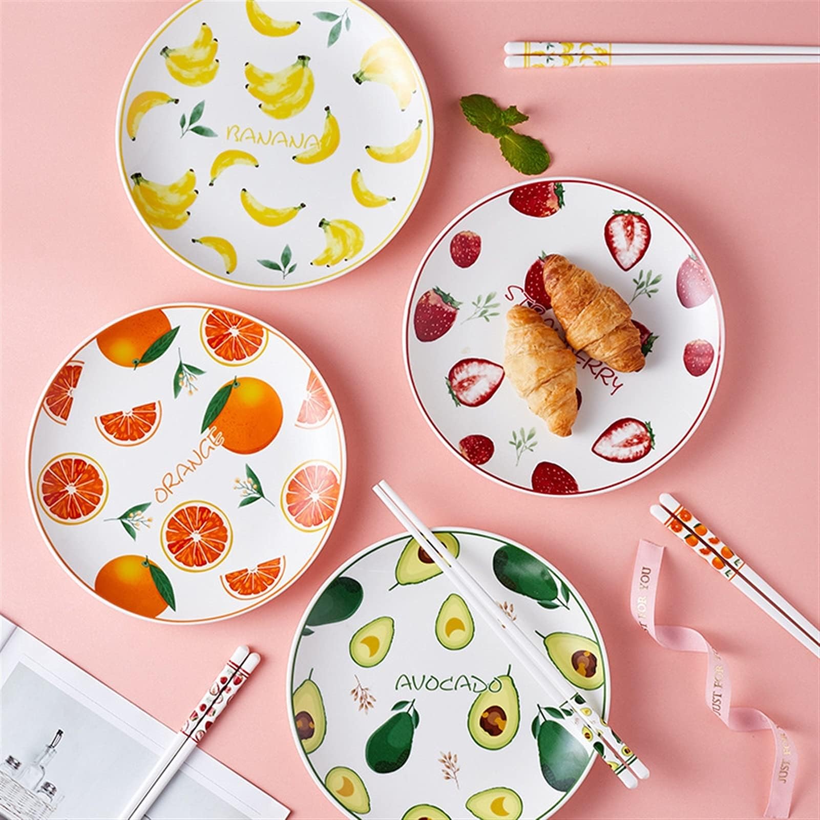Plato de Cena Platos de cerámica creativos, vajilla Porcelana for Servir Comida, Frutas Frescas, Bandeja for doméstica, Accesorios Cocina for la Cena(Banana)