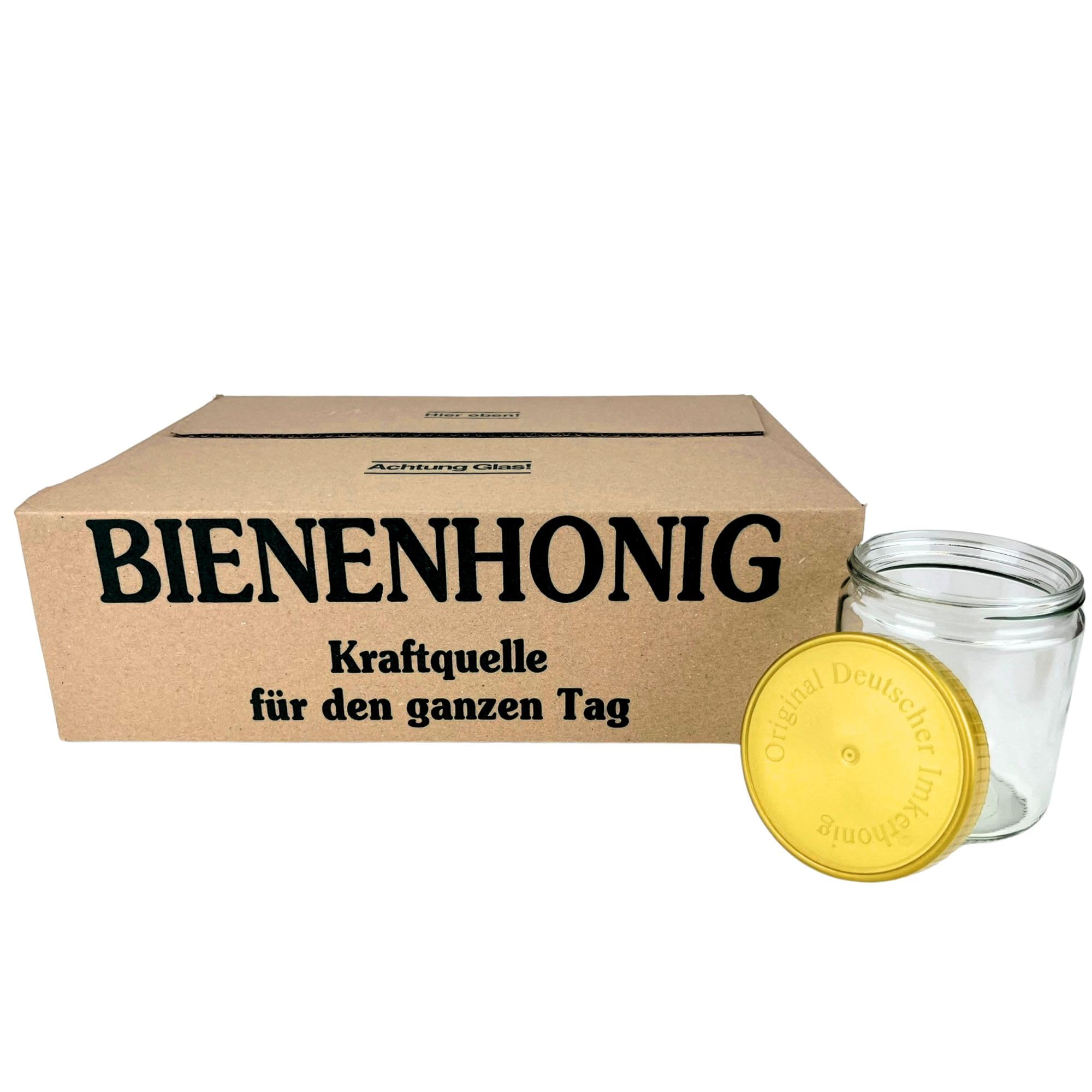 60 x Neutrales Schraubglas 500g Imkerhonig Honnigglas mit goldenem Deckel ohne Etikett Honig Neutralglas (Deckel mit Prägung Imkerhonig)