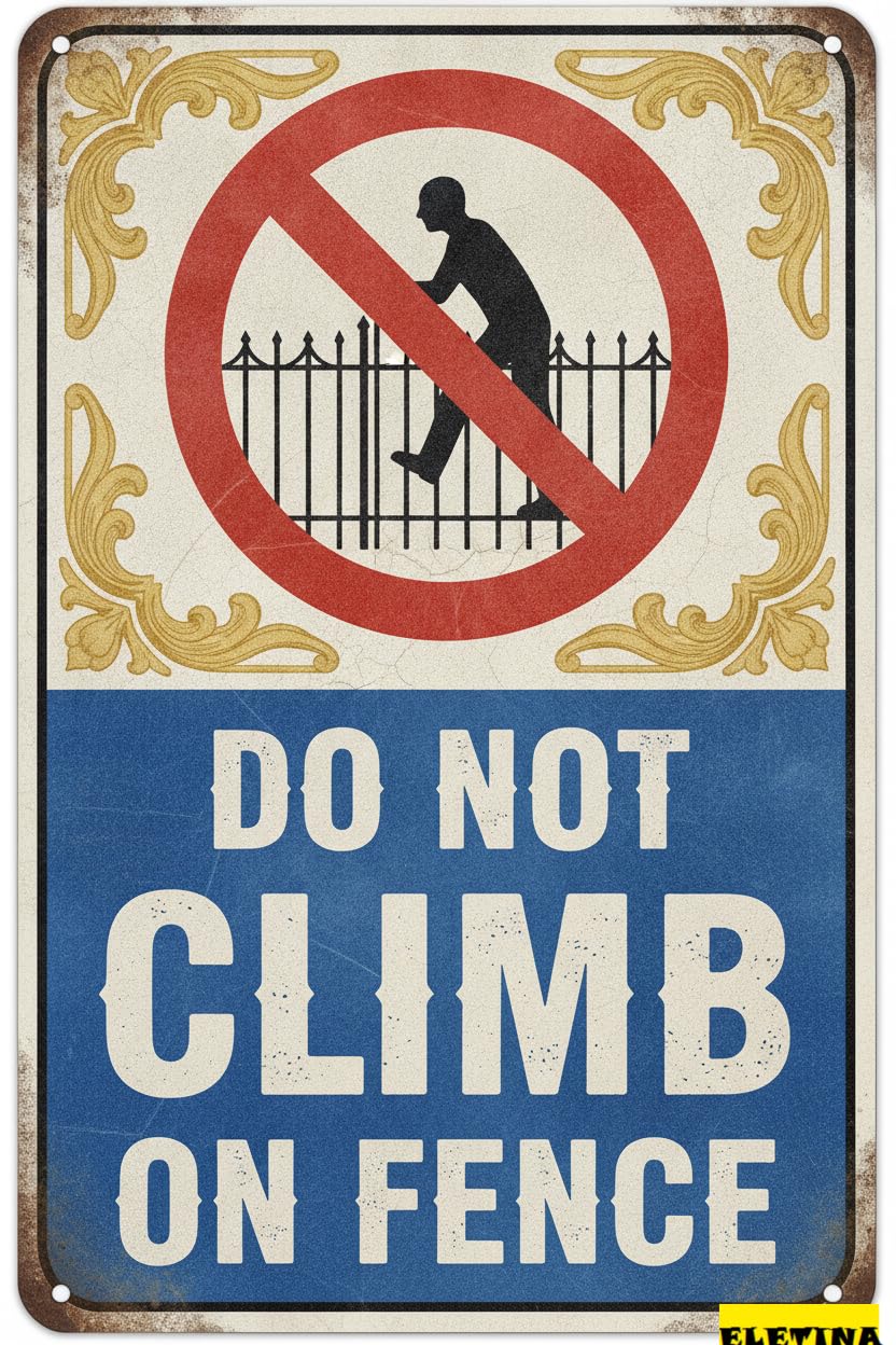 Do Not Climb On Fence Metal Vintage Street Caution Warning Sign Fence Yard Floor Garden Road Street Decor 8x12in