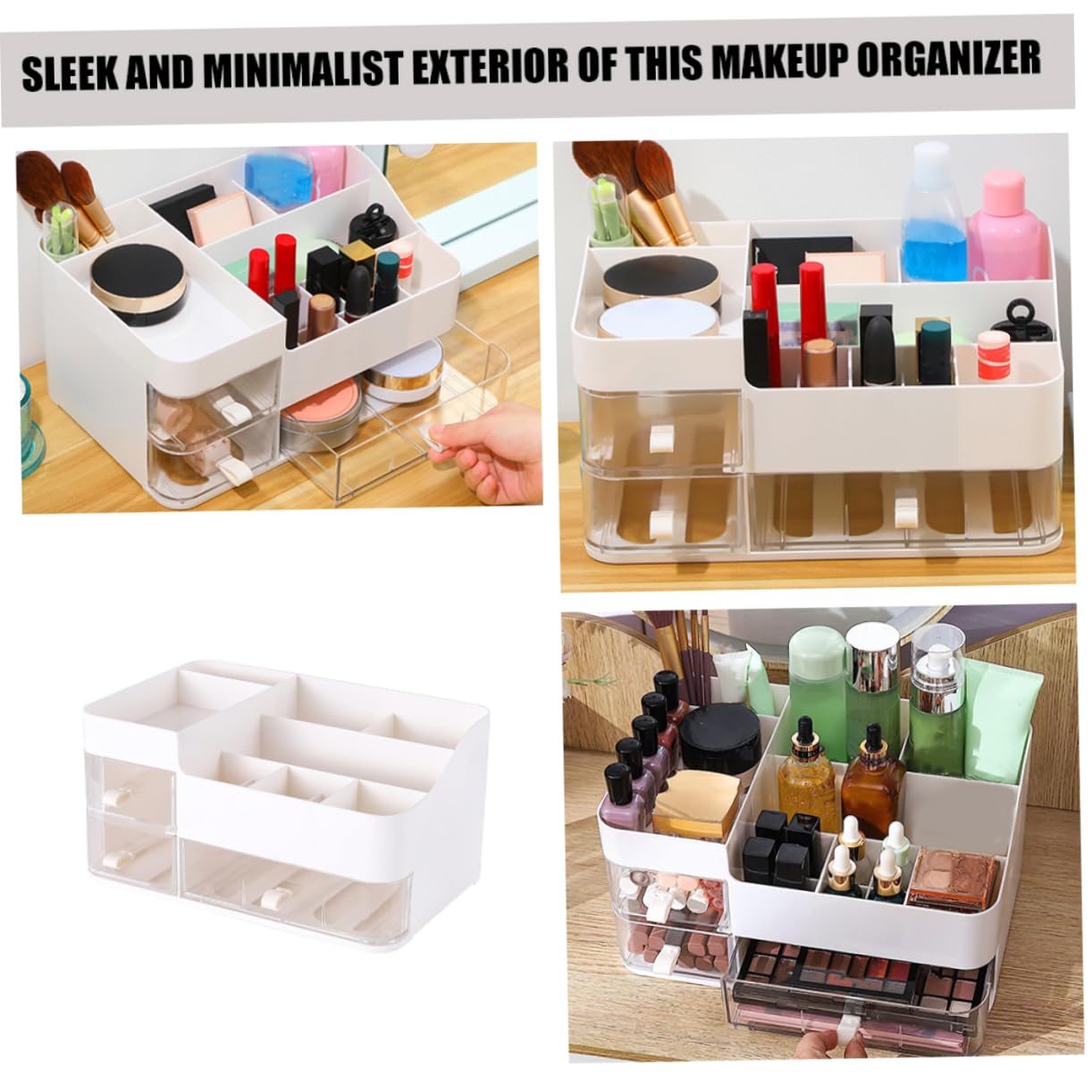 Organizador de Cosméticos de Escritorio Blanco de Plástico con Cajones