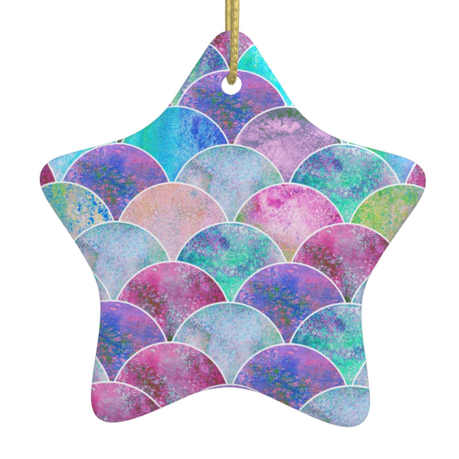 Fish Scale Ocean Print Christmas Ornaments, Ceramic Hanging Ornament, Round Shape Decorations