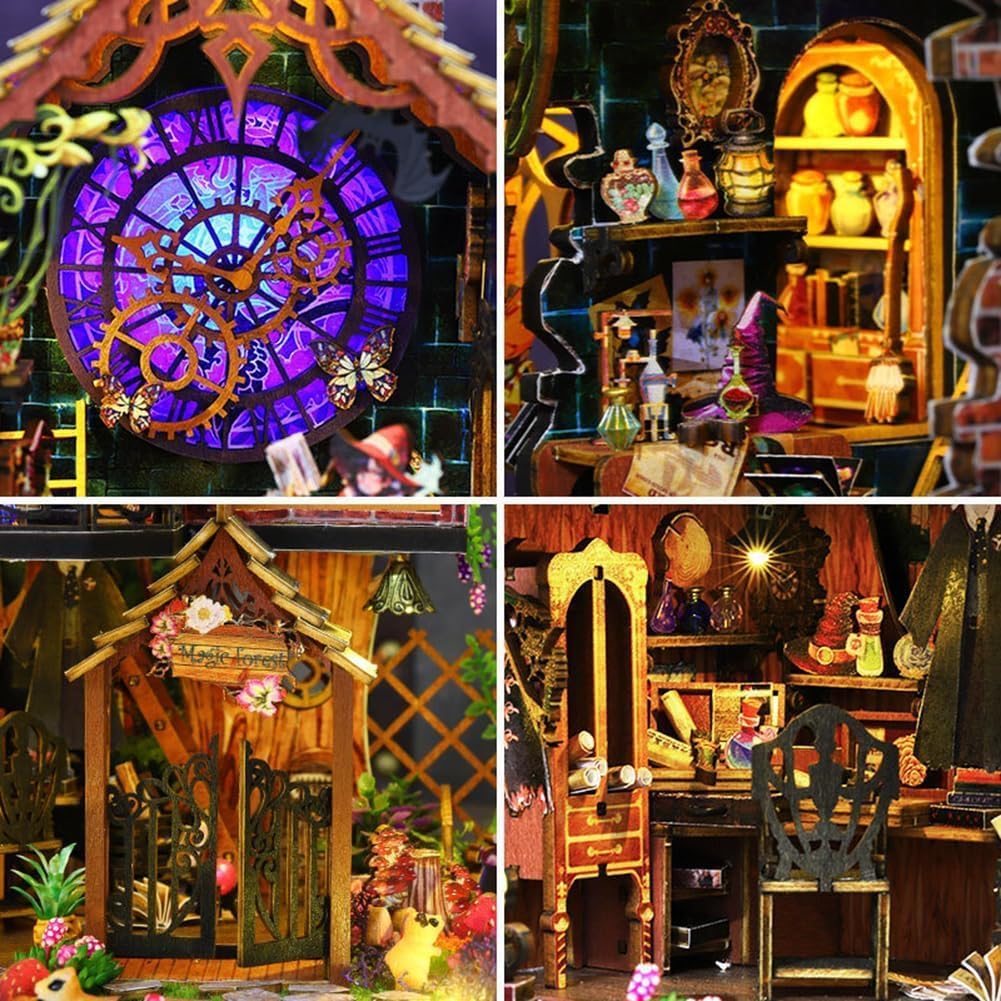 Dollhouse Miniature with Furniture,DIY Wooden Crafts Magic Doll House Mini Handmade Kit with Dust Proof Cover Creative Room Idea Gift Gift for Halloween (Enchanted Soul)
