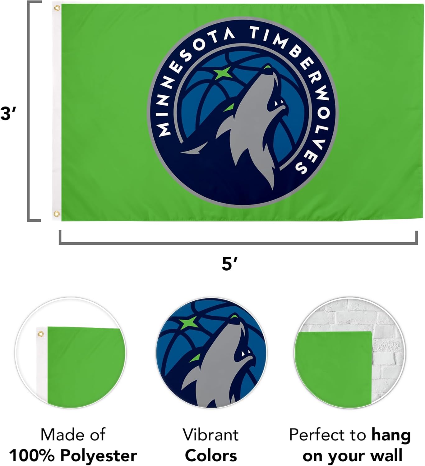Desert Cactus Minnesota Timberwolves Flag Team NBA National Basketball Association 100% Polyester Indoor Outdoor 3x5 feet Flags (Flag B) - Image 4