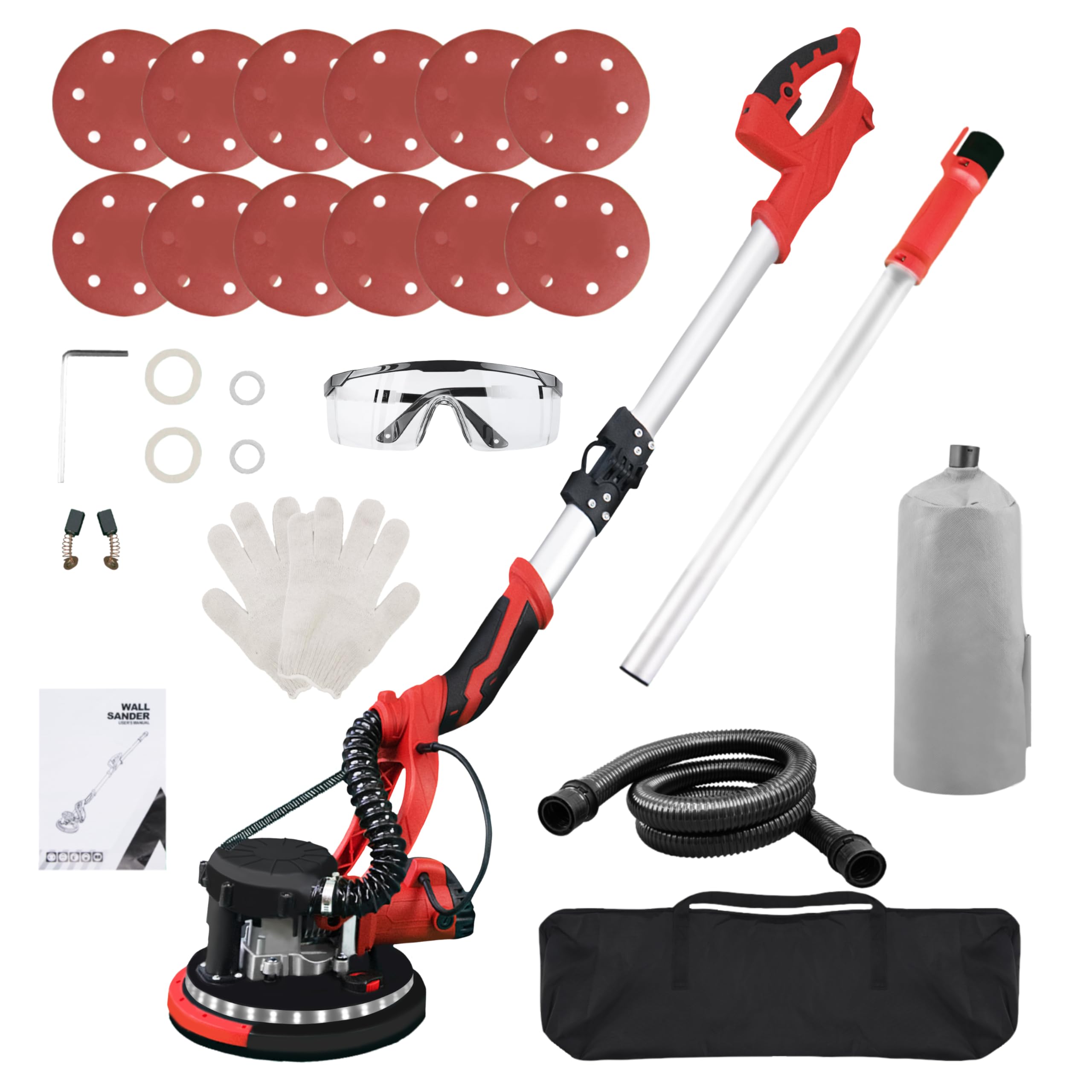 Drywall Sander - Popcorn Ceiling Removal Tool with Vacuum Dust Collector,Foldable,Variable Speed 800-1800RPM,Extendable Handle,LED Light,Sanding Discs