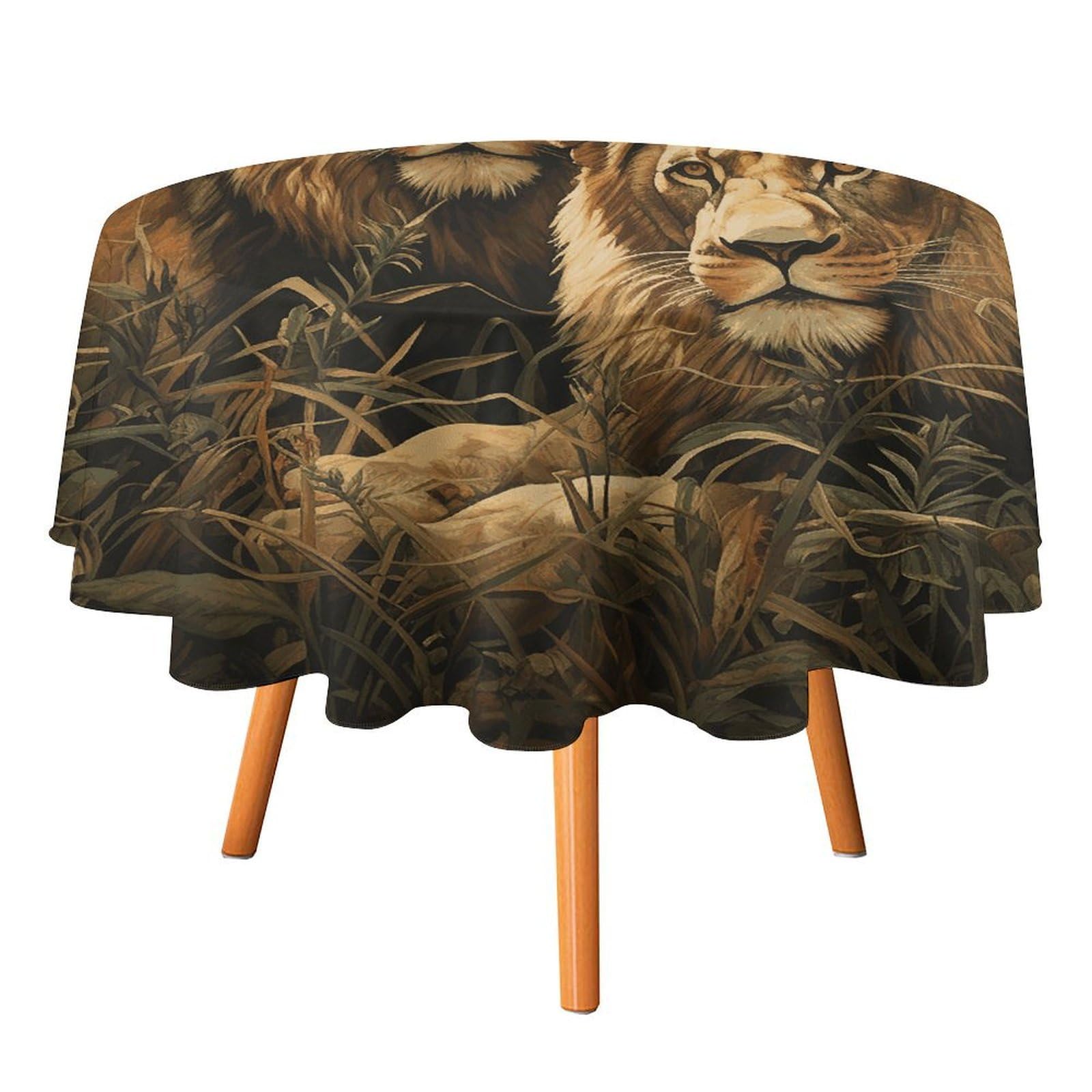 SMAZDFXX Two Lions Tablecloth 36x36in Round Table Cloth Durable Polyester, Washable Stain Resistant Table Cover for Indoor Outdoor (Picnic, Dining, Party)