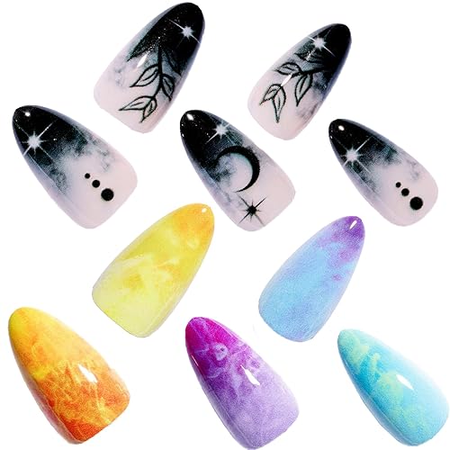 GLAMERMAID Press on Nails Medium Almond, Gothic Black Ombre &