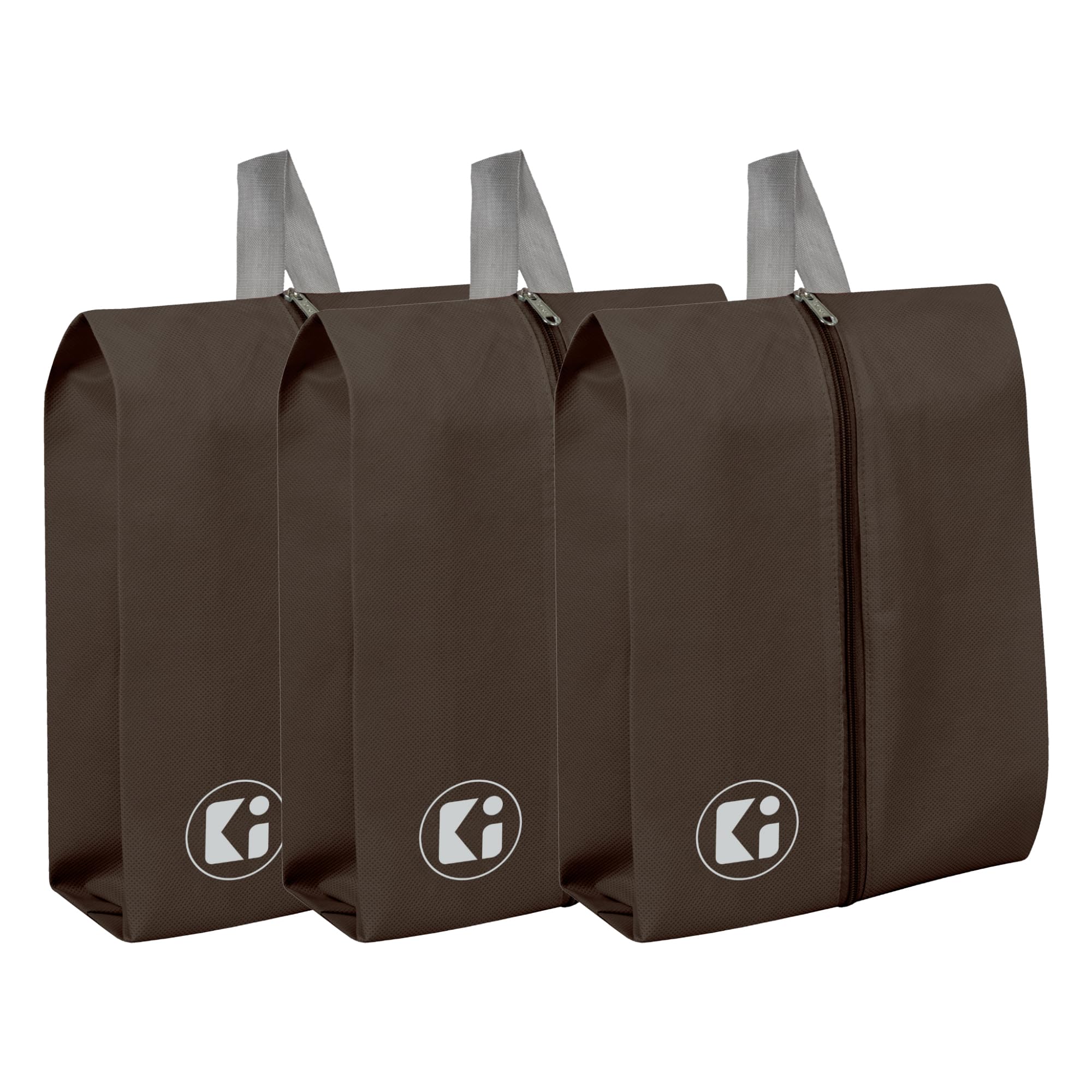 Urbane Home Pack of 3 Shoe Bag For Travel | Drawstring Footwear Pouches & Toiletries Packing Bags/Covers For Travelling | Plain - Brown-image-20