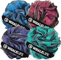 Vista 19 de Esponja de Ducha Paquete de 4 Negra Esponja de Baño Esponjas de Ducha Loofahs Bola Puf Carbón de Bambú Natural Malla Esponjas a Granel Grandes