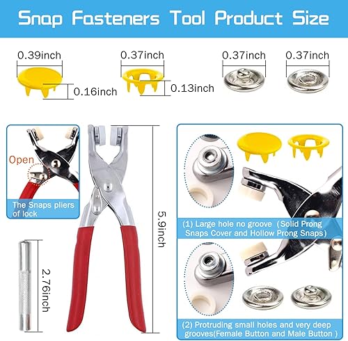 Miniatura 3 de Botones a presión con alicates de cierre, kit de herramientas de prensa, broches para coser, herramienta de cierre a presión, 804 piezas con broches