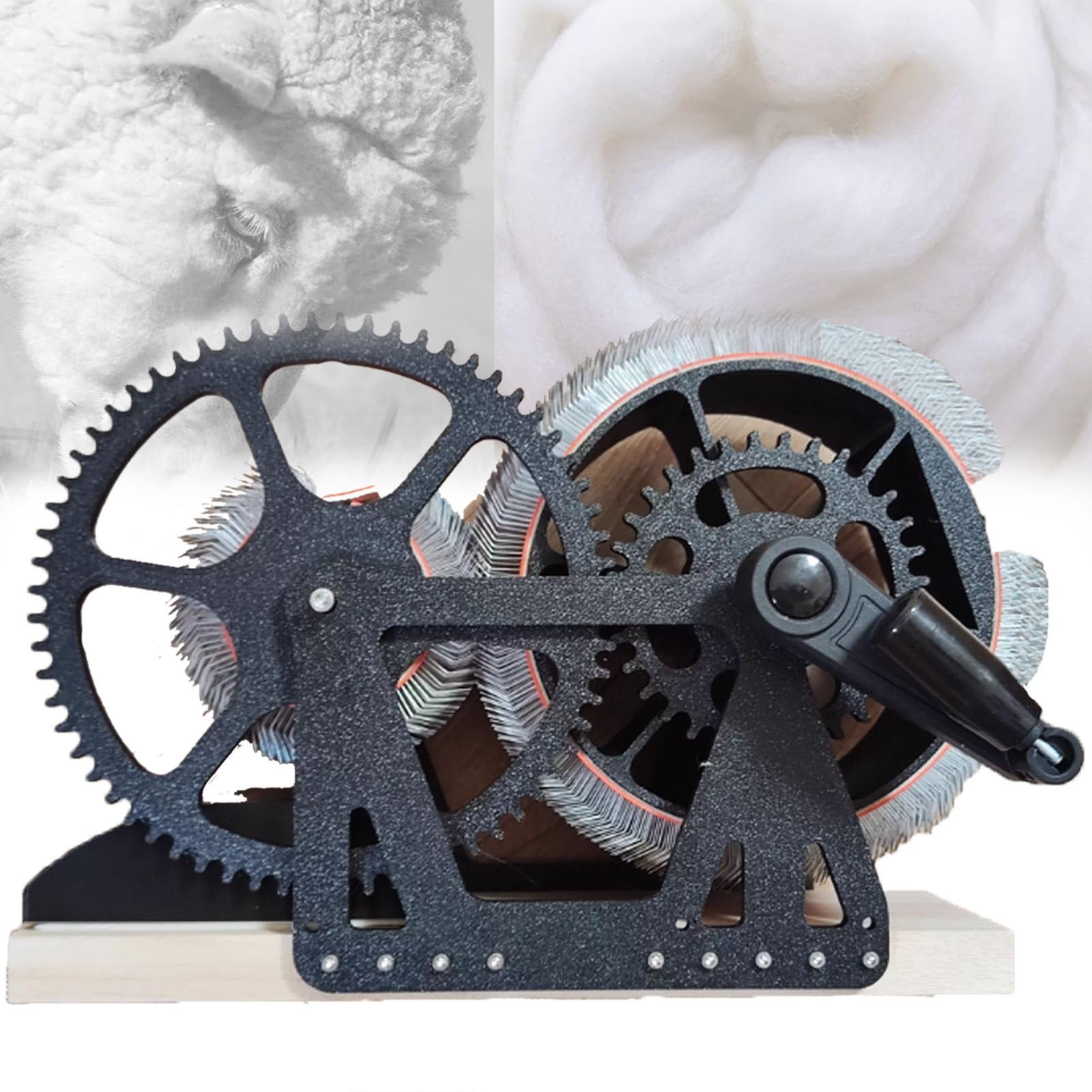 Pfps Manual Wool Felt Drum Carder with Hand Crank, Wooden Blending Board, Compact Wool Combing Machine for Removing Impurities, Spinning Fiber Black