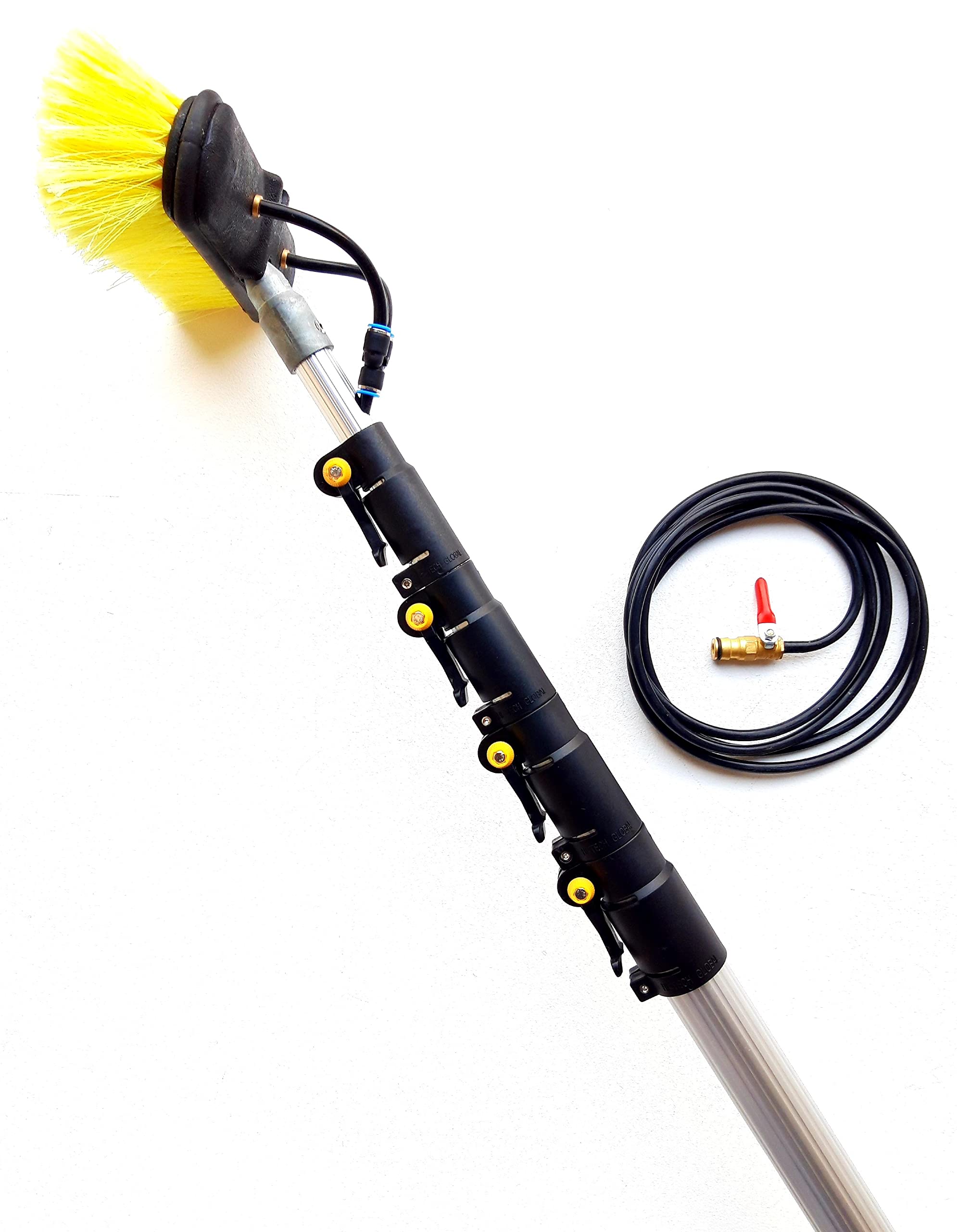Hi-Tech Silver 16Ft-20Ft-24Ft Window Cleaning Pole Telescopic Long Reach Extended Extension Solar Panel Conservatory Window Cleaner Hose Fed Brush Kit.