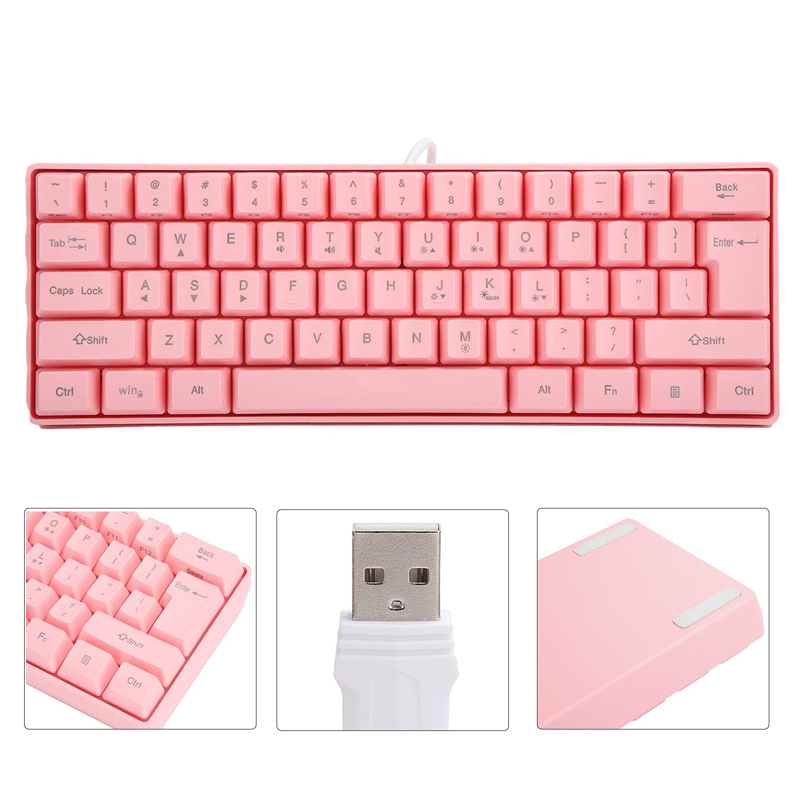 Tastiera da Gioco Meccanica,61 Tasti Tastiera Retroilluminata RGB Multicolore Gaming USB Cablato Meccanico Illuminato Gamer per PC/Mac Gamer Rosa