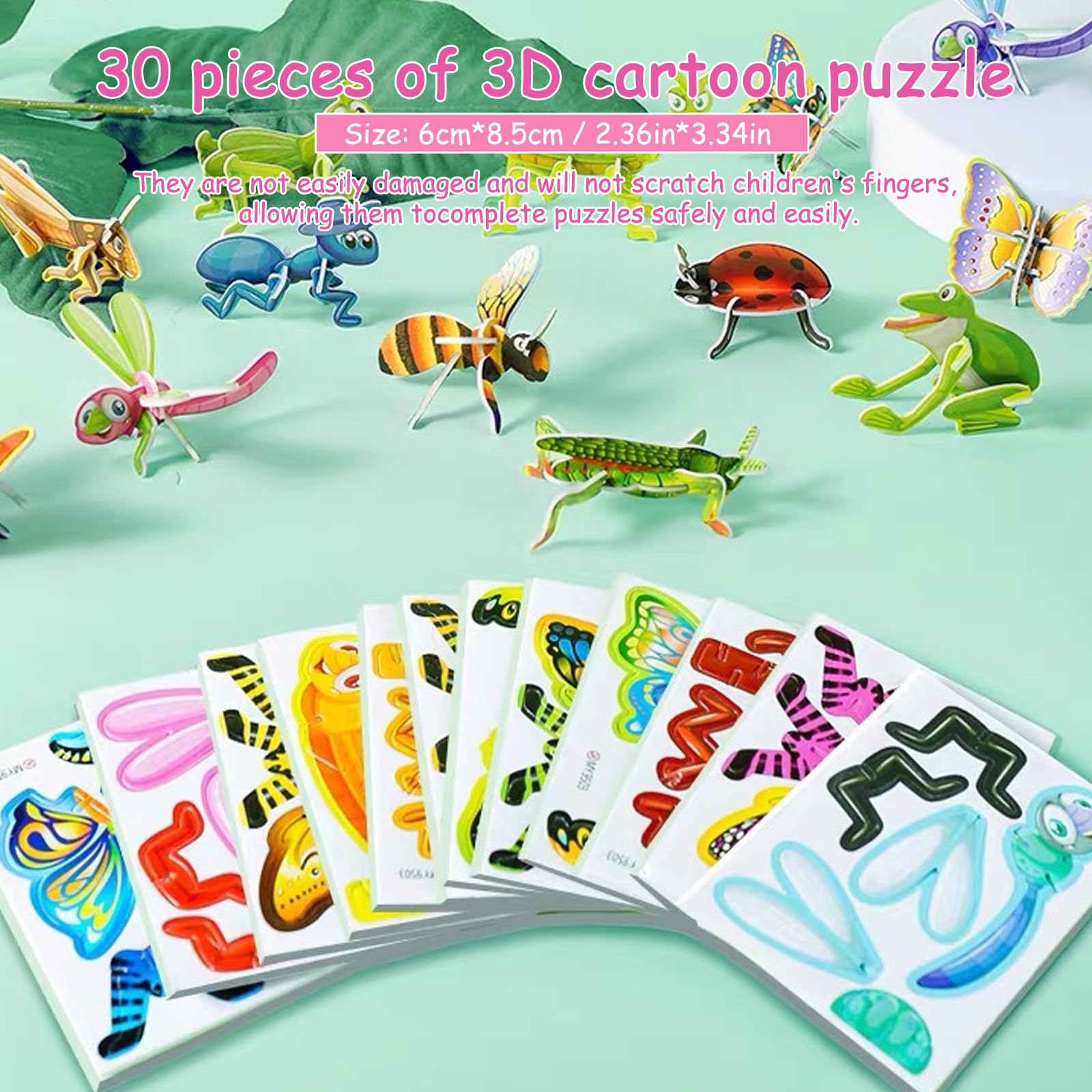 dellyy Puzzle 3D dla dzieci, 30 elementów, puzzle z kreskówek, edukacyjne puzzle 3D dla dzieci, mini puzzle dla dzieci, zabawki 3D (owad)