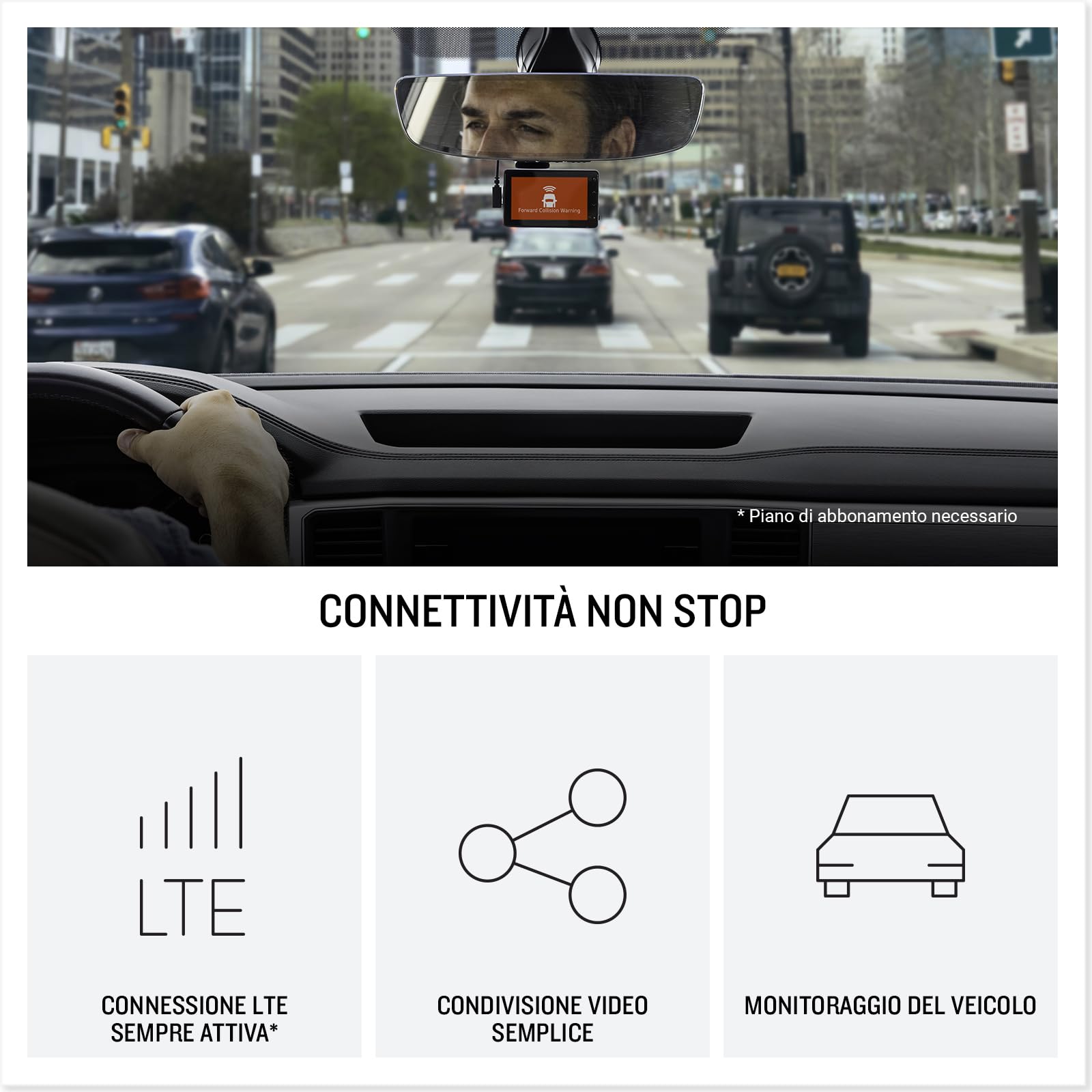 Garmin Dash Cam Live, Dash Cam con connessione LTE ininterrotta a 1440p con campo visivo di 140 gradi
