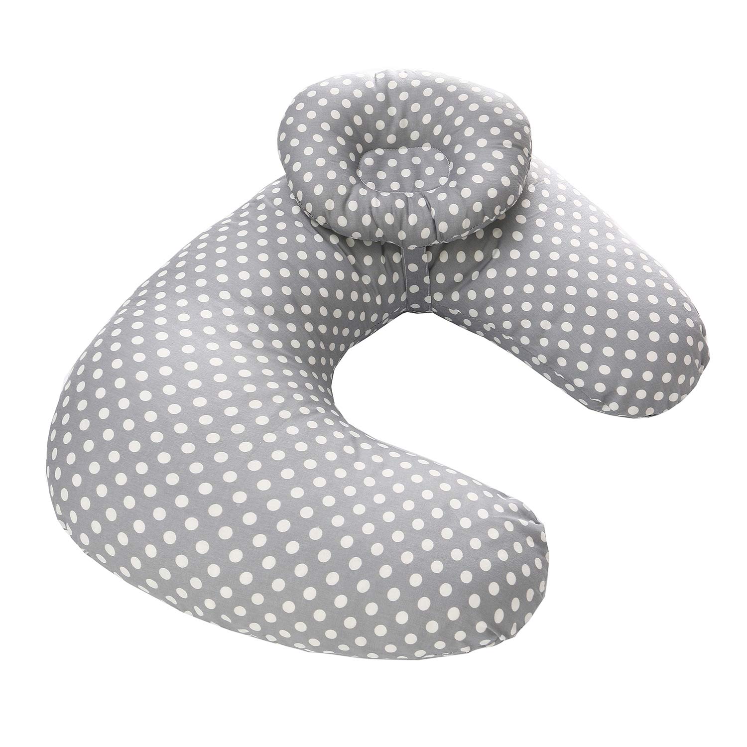 TEALPNursing Pillow Gery Dot, Breastfeeding Pillow with a Detachable Headrest Baby Head Support 100% Cotton Pillowcase Removable