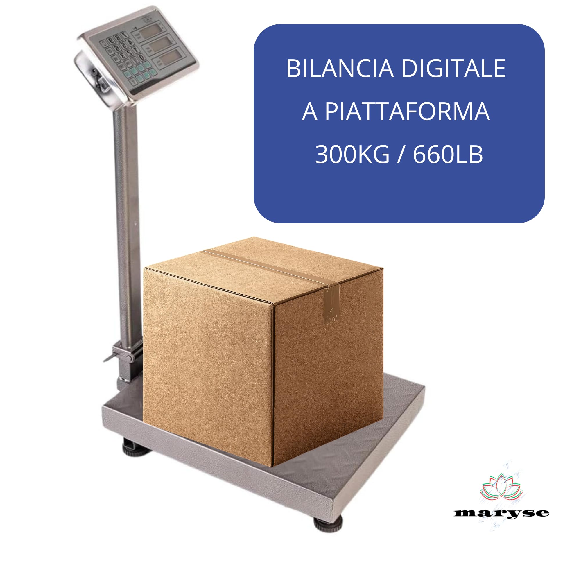 Maryse Bilancia Digitale a Piattaforma 300 kg Professionale Precisione 0,1 kg Pieghevole Batteria Ricaricabile