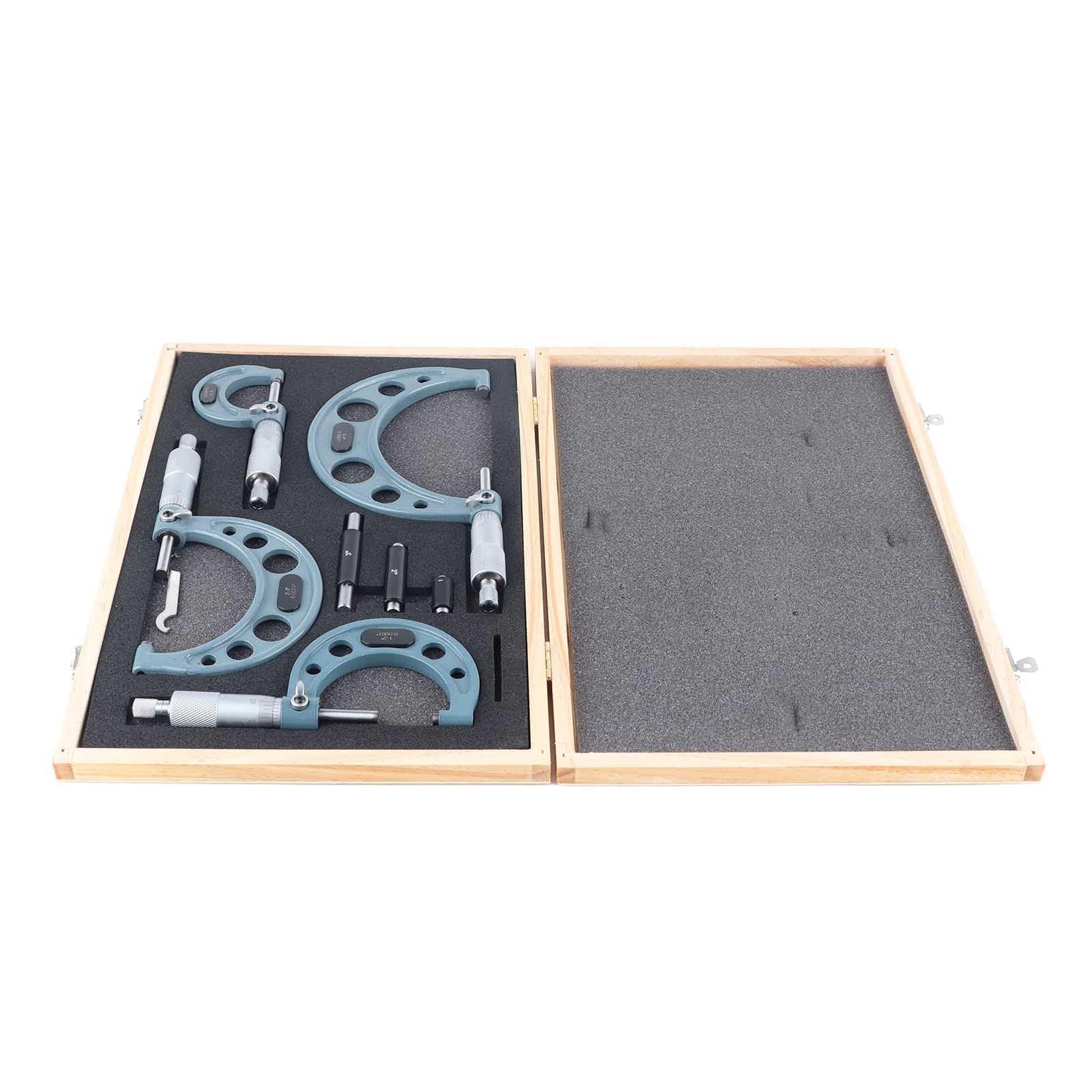 Juego de 4 micrómetros imperiales de 0 a 4 pulgadas, herramienta de medición de diámetro exterior con llave, calibrador micrométrico para mecanizado, ingeniería, metalurgia,