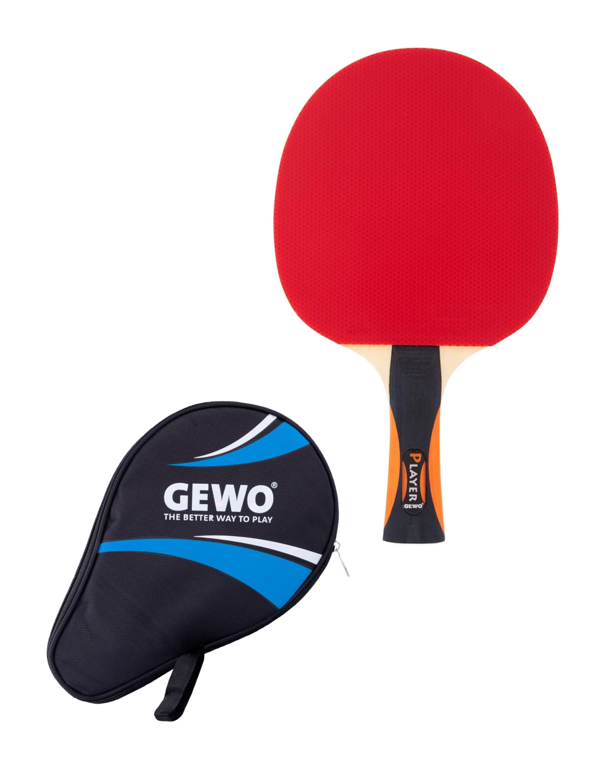 Bundle aus GEWO Tischtennisschläger Player - ITTF genehmigter Tischtennis Schläger + GEWO Rundhülle Master mit Ballfach - Robuste Tischtennisschläger-Hülle für einen Schläger und 3 Bälle