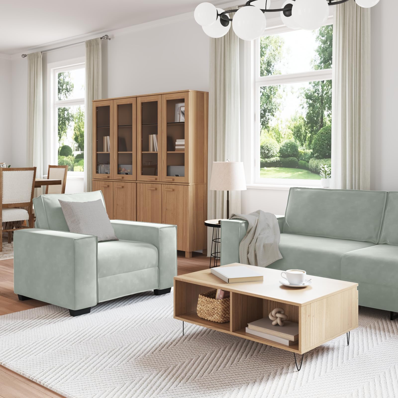 3-częściowy komplet mebli z poduszkami, jasnoszary, aksamitny – 3-osobowa sofa z miękkiego aksamitu zapewnia przytulną atmosferę, stabilna rama ze sklejki i metalu, szerokie podłokietniki