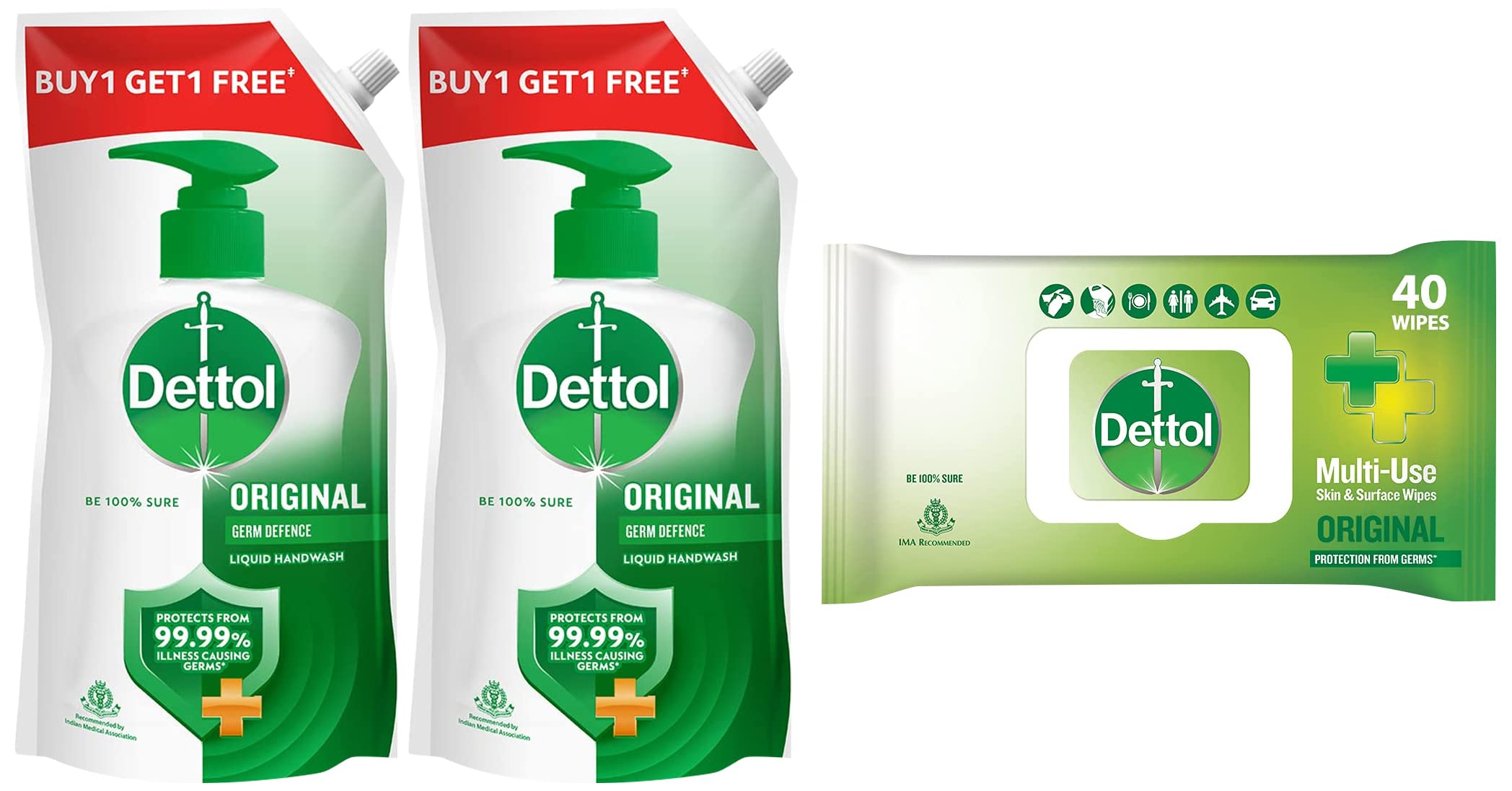 Dettol Disinfectant Skin & Surface Wipes, Original – 40 Count & Dettol Liquid Handwash Refill - Original Germ Protection Hand Wash (Buy 1 Get 1 Free - 750ml each) (B0B9XQ34CF) Amazon Price History, Amazon Price Tracker