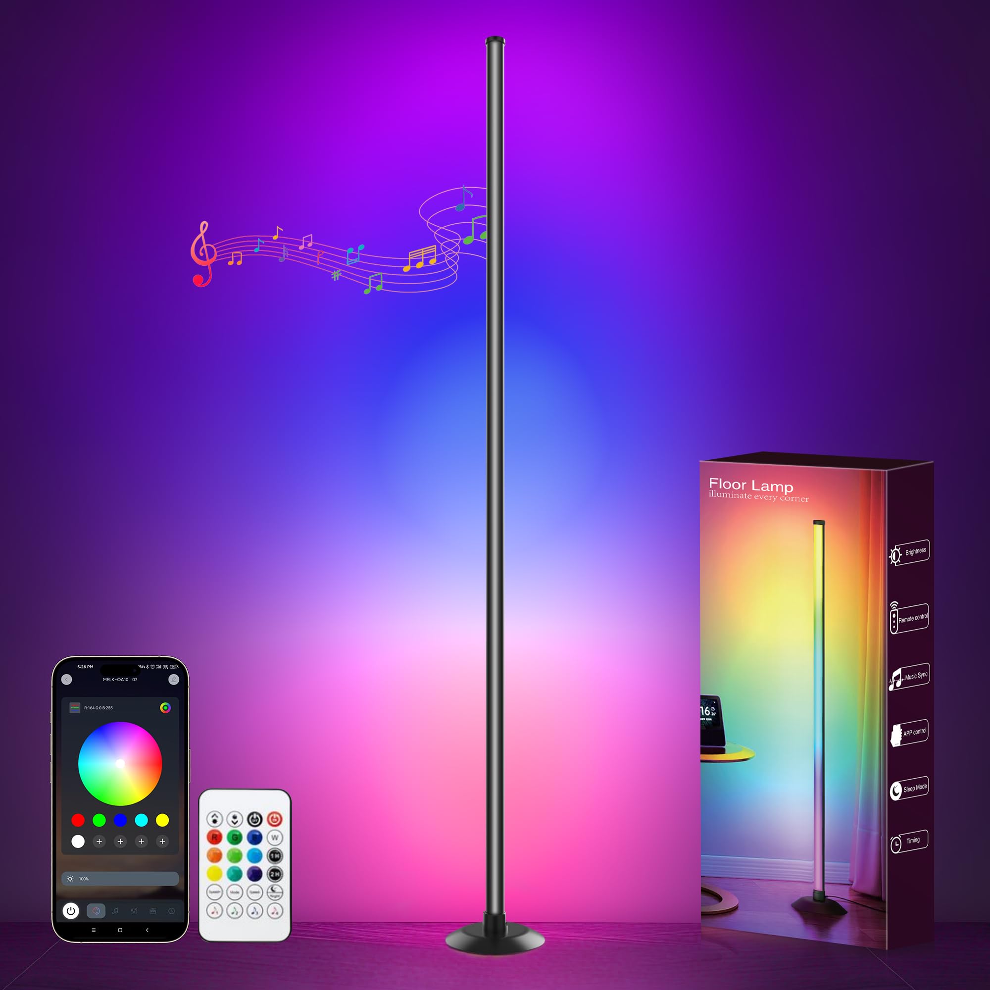 NBBUFF Led Corner Floor Lamp USB Powered with App & Remote Control