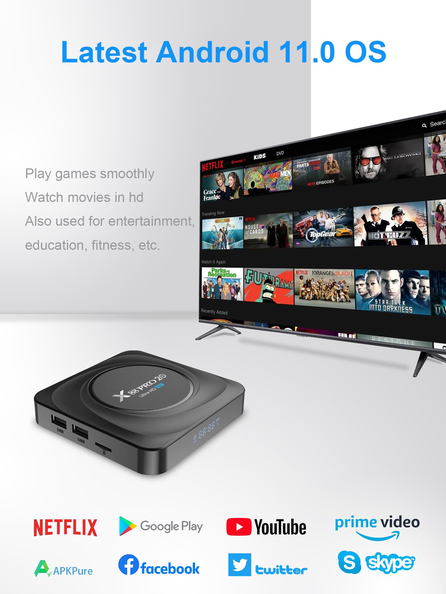 RUPA TV Box Android 11.0 8Go RAM 64Go ROM RK3566 Quad-Core Cortex-A53 CPU Supporte Cast Screen 2.4G/5.8G WiFi BT 4.0 USB 3.0 LAN 1000M Ethernet 3D 8K HD 2025 Smart TV Box Android