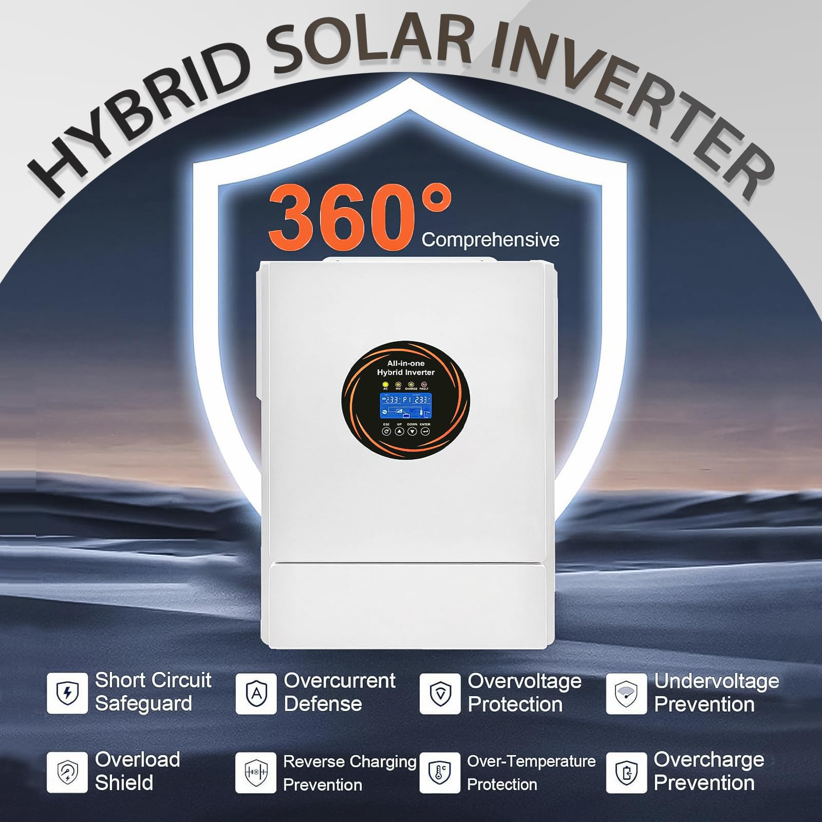 Inverter Ibrido Solare 5500W 48V, Uscita Onda Sinusoidale Pura 120V/240V con Caricatore MPPT 120A, Caricatore di Rete/Gruppo Integrato per Accumulo e Backup