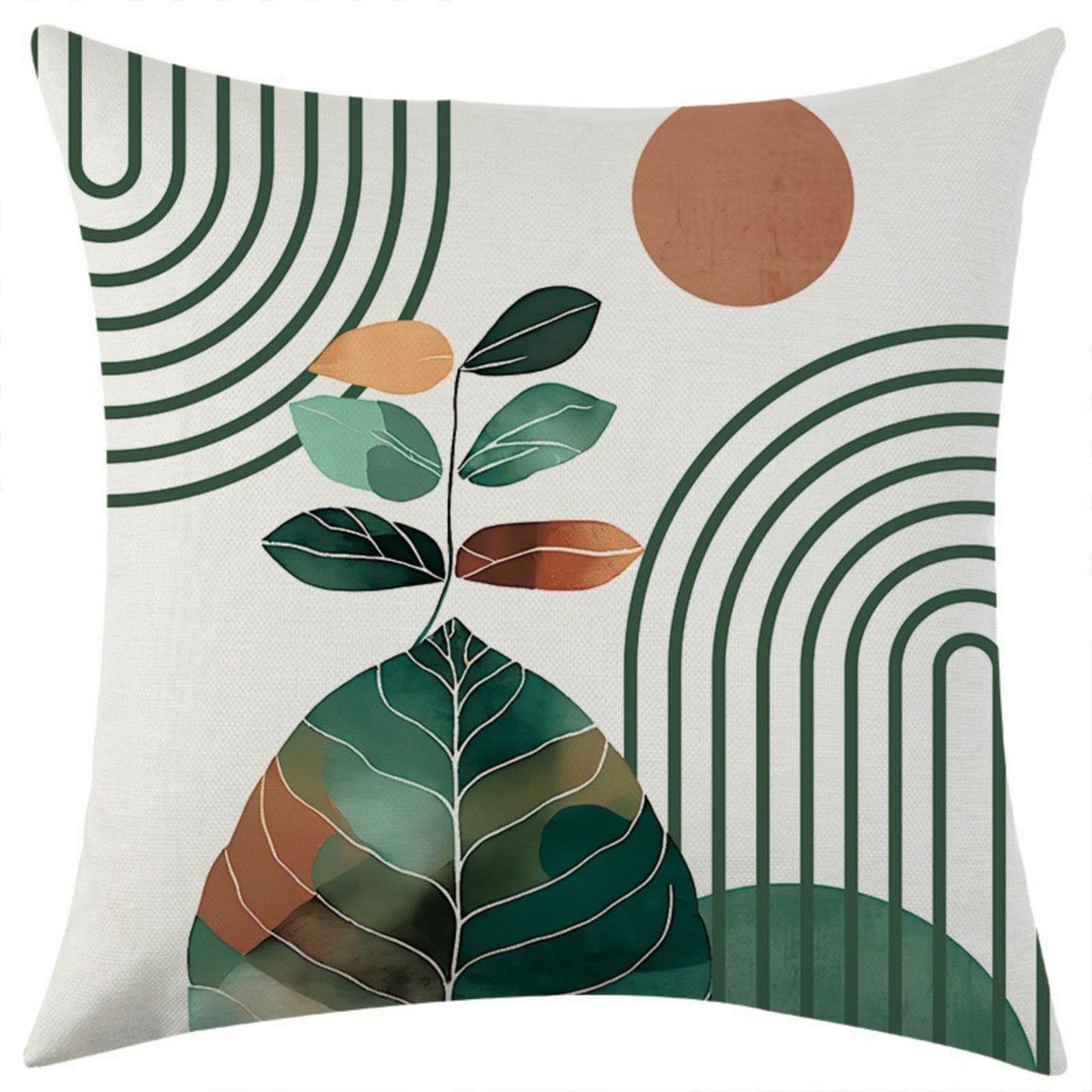 Cushion Covers 60cm x 60cm Green Leaves Large cushions with covers included - Linen Square Decorative Throw Pillowcases with Invisible Zipper, for Livingroom Sofa Bedroom