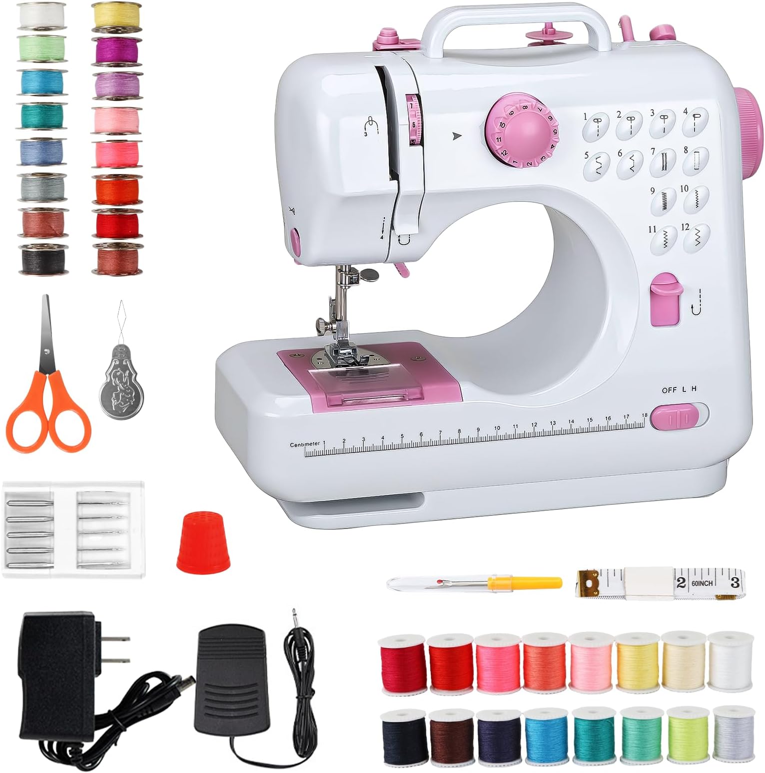 Mini Sewing Machine for Beginners, Portable with Dual Speed, 12 Stitches, Foot Pedal and Accessories Kit for Home Quick Repairs DIY Crafts & Gift, Pink
