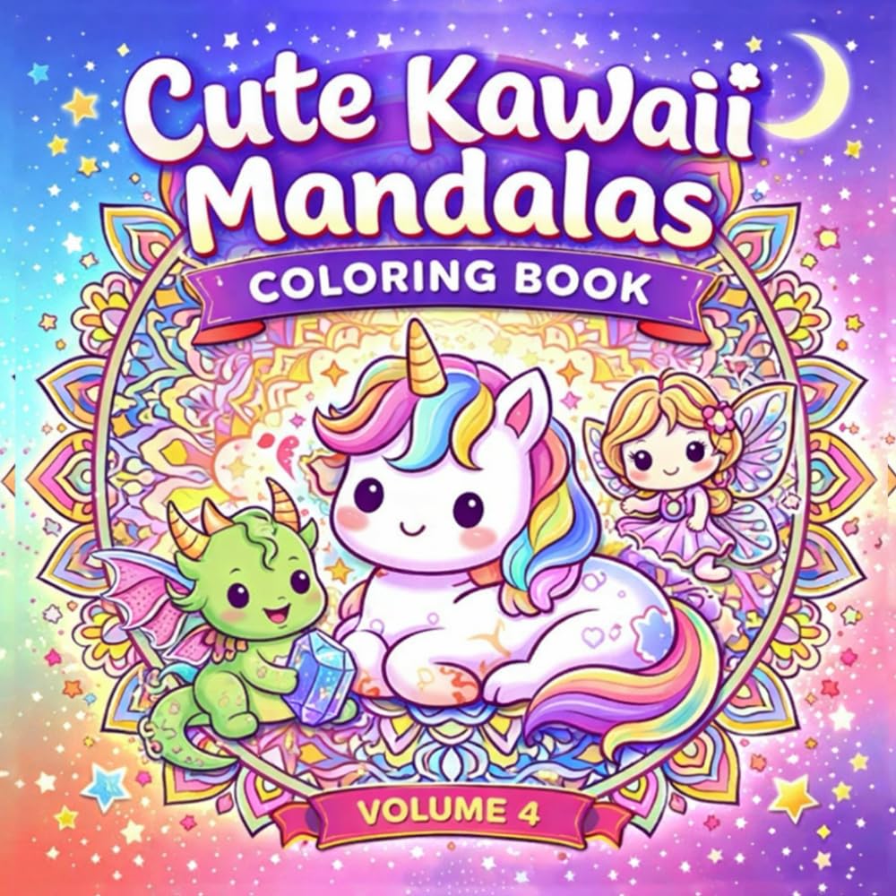 Cute Kawaii Mandalas Coloring Book – Volume 4: Adorable Kawaii Fantasy & Magical Creatures Mandala Designs | Cute Unicorns, Dragons, Fairies & More | ... Coloring Book for Adults and Teens