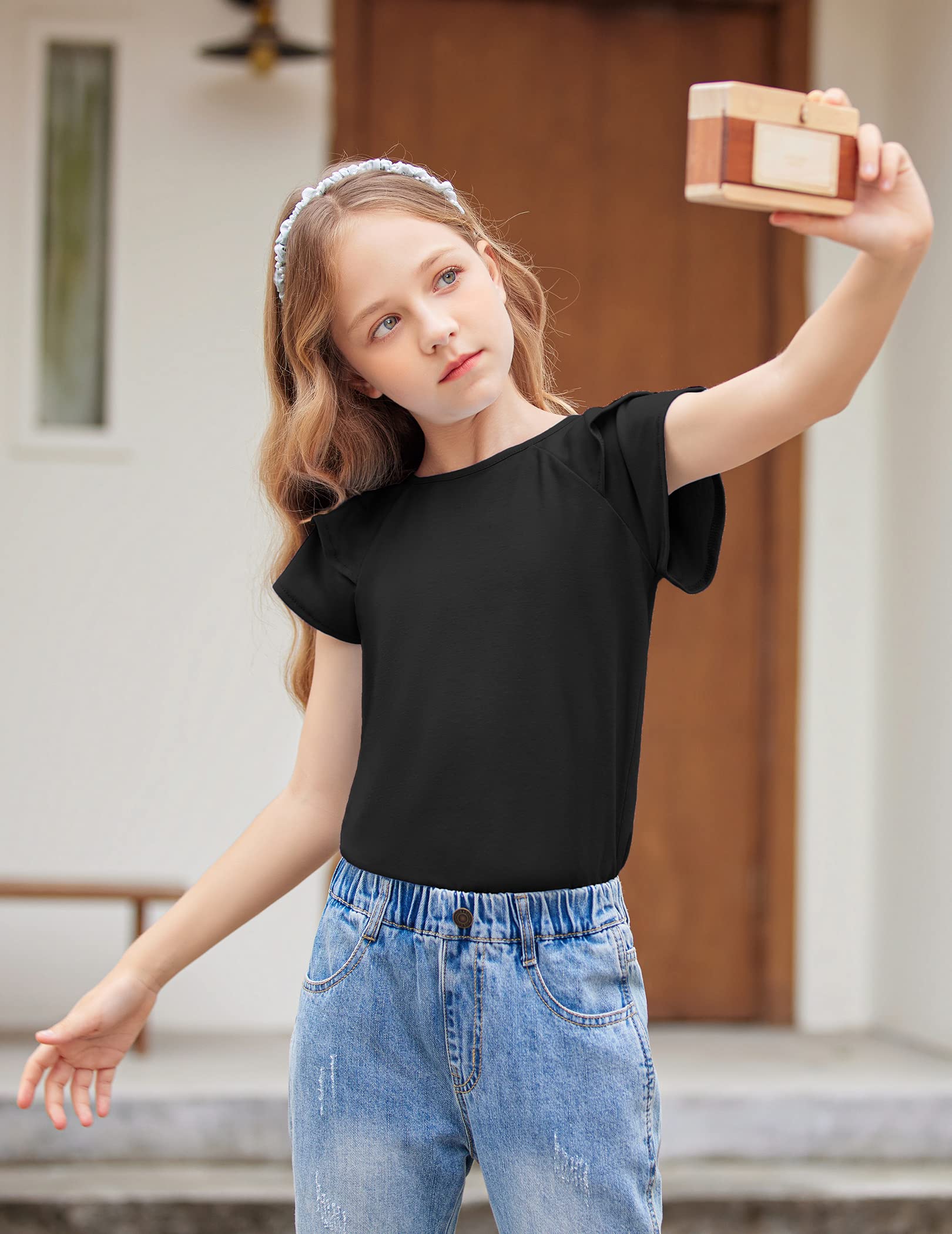 Arshiner Niña Camiseta Manga Ondulada Verano Manga Corta Tops Moda Casual Tshirts para Niñas 3-13 años