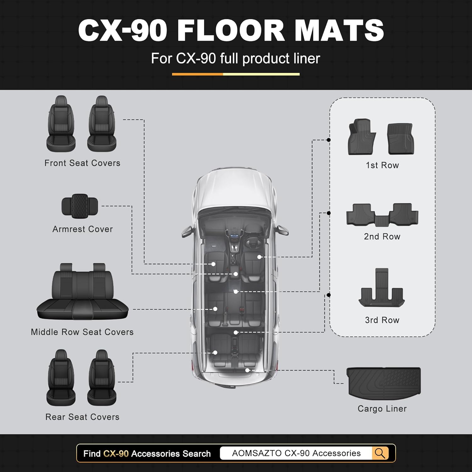 Floor Mats Fit for 2024 2025 Mazda CX-90 & CX90 PHEV 6&7 Seats (Plug in Hybrid) 3 Rows Full Set TPE All Weather CX90 Accessories(NOT for 8 Seats) - Image 9