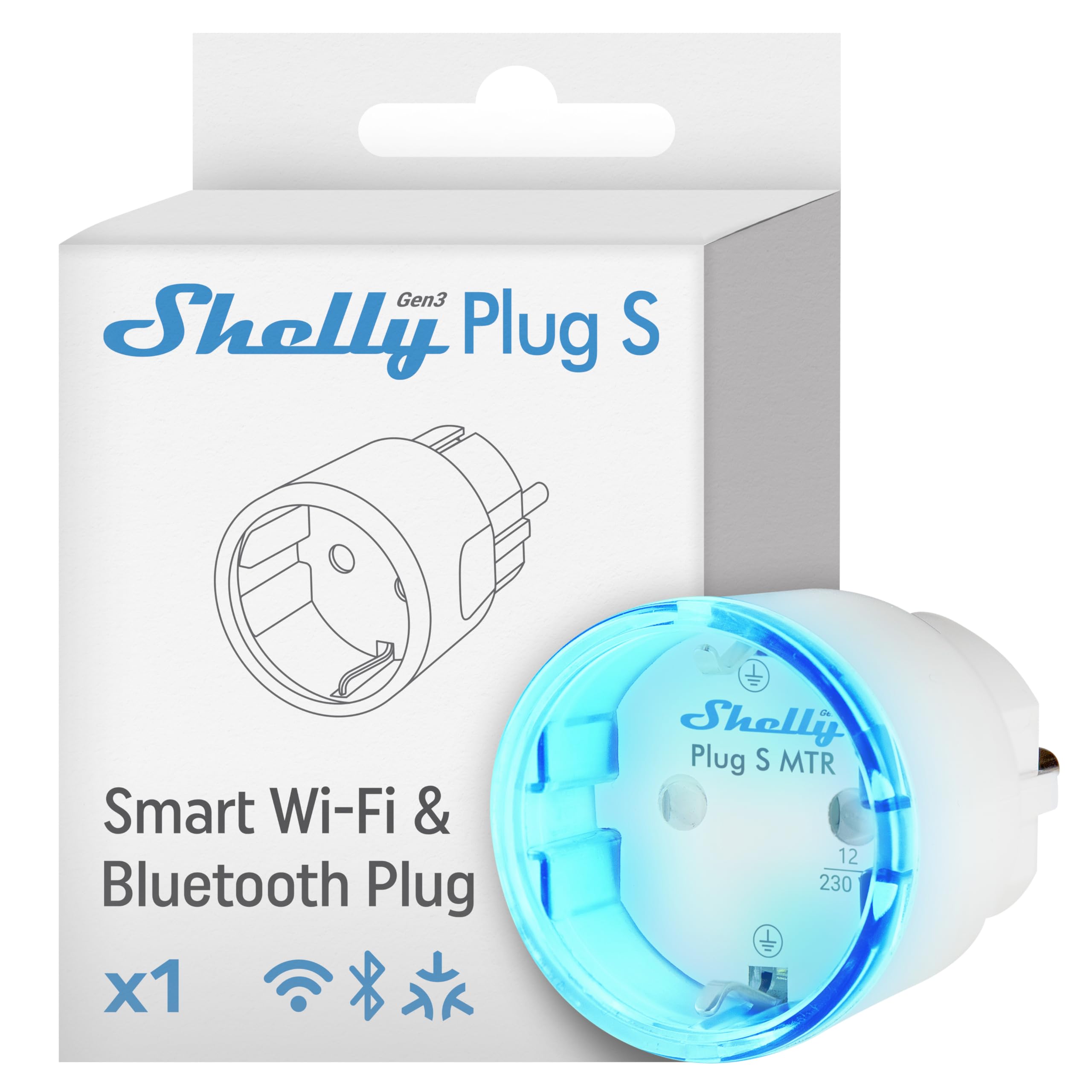 Shelly Shelly Plug S Gen3 Blanc - Prise connectée Matter 12 A (2500 W), Type F, Wi-Fi, Mesure de consommation électrique, Programmable à distance, Compatible Apple Homekit, Alexa, Google Home, Smart Things