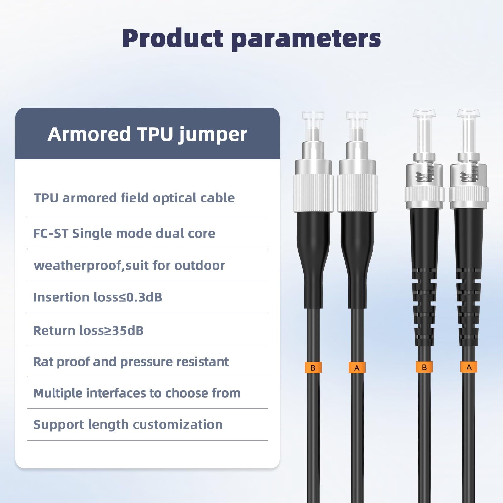 75Metri FC a ST Cavo a fibre ottiche Duplex SMF corazzato all'aperto Cavo Patch ottico Singlemode 9/125 FC-ST