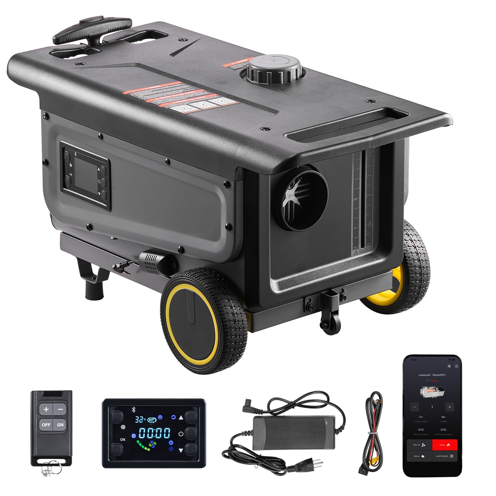 VEVOR Calentador Diésel 8 kW Portátil, con Control por Aplicación Bluetooth, Mando a Distancia y Pantalla LCD, Diseño con Ruedas, Depósito de Combustible de 5 L para Camiones, 566 x 400 x 321 mm
