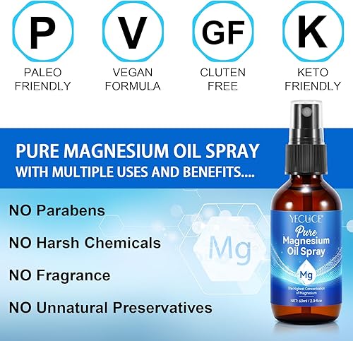 Miniatura 7 de Aceite de magnesio para pies, spray de aceite de magnesio 100% puro y natural, fácil de absorber y usar, 2.0 onzas líquidas