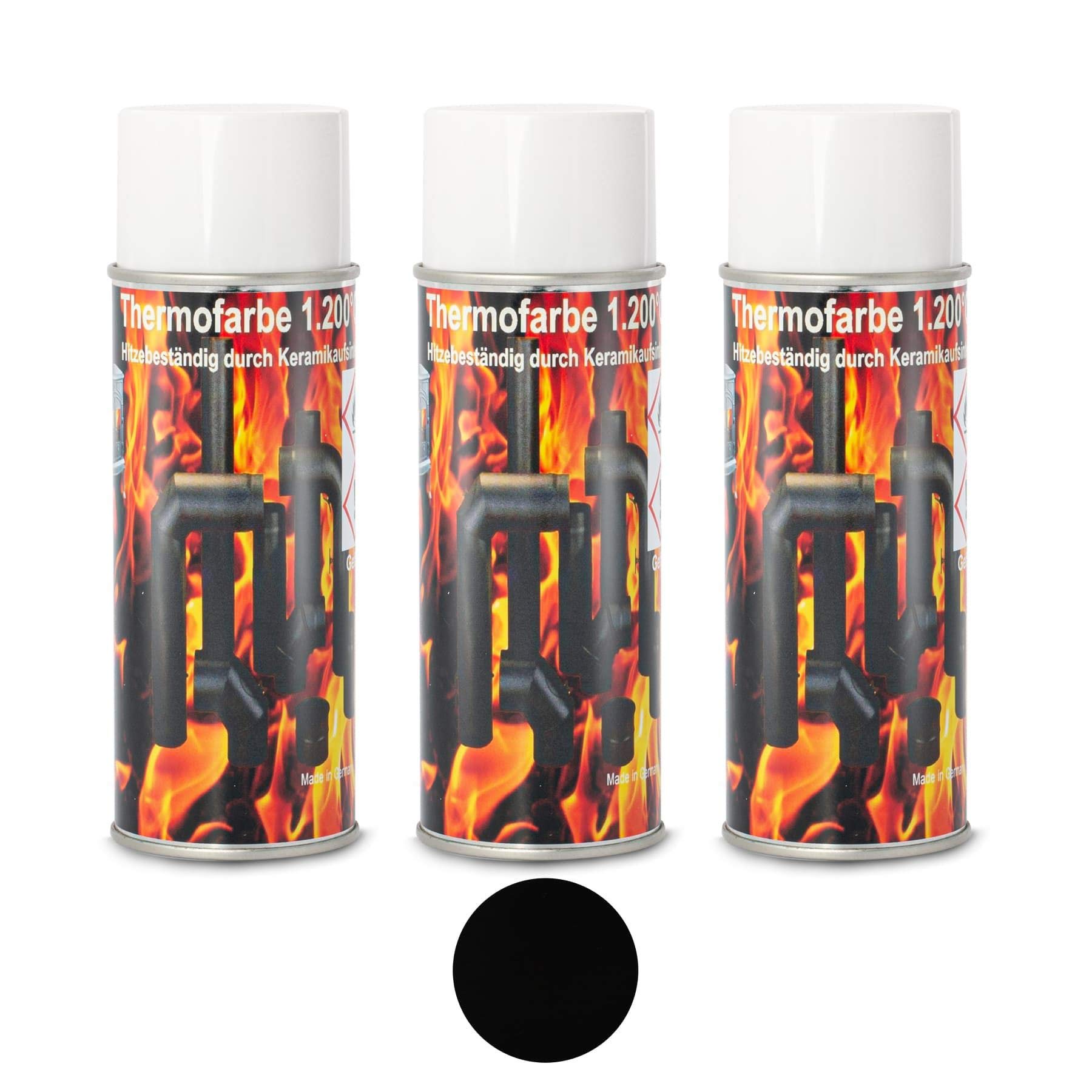 Ofenlack Set 1200°C Ofenspray Ofenfarbe Thermolack 3x Schwarz matt 400ml (ad-ideen)