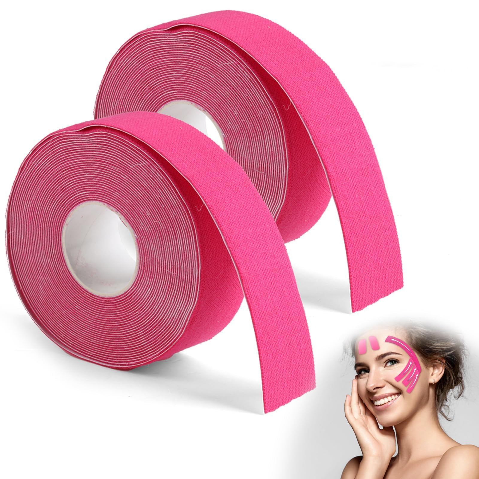 Nastro Lifting Facciale 2.5cm*5m - Cerotti Antirughe Effetto Lifting per Rassodamento e Rimodellamento del Viso, Adesivi Viso Traspiranti e Sicuri, Ideali per un Contorno Viso Definito (Rosa)