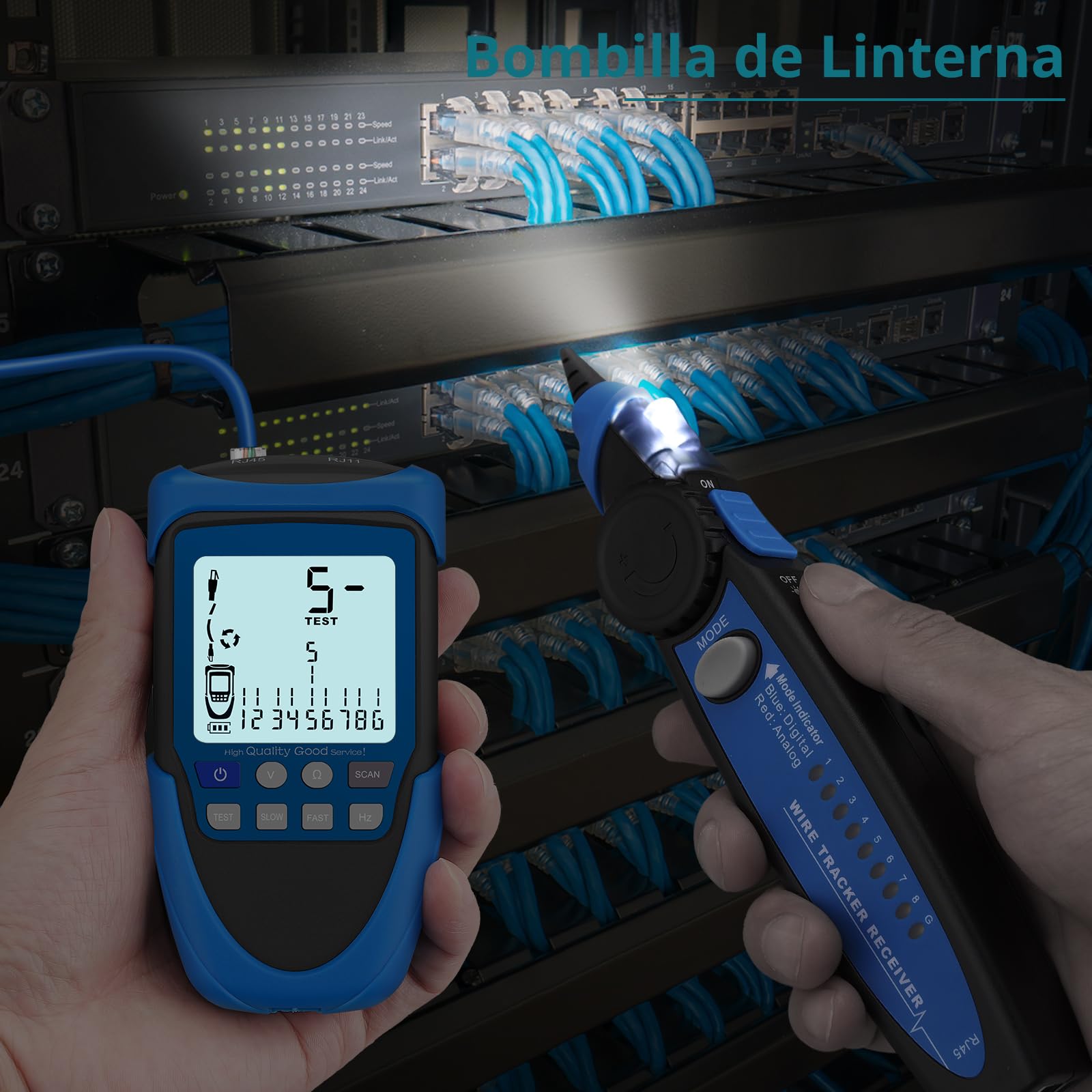 Probador de Cable con POE Rastreador de Cables Multifunción de Red RJ45/POE con LCD Nueva Versión Buscador de Líneas Cable CAT5/5e CAT6 Cat7 Cat8 para Prueba de Polaridad de Voltaje de Batería