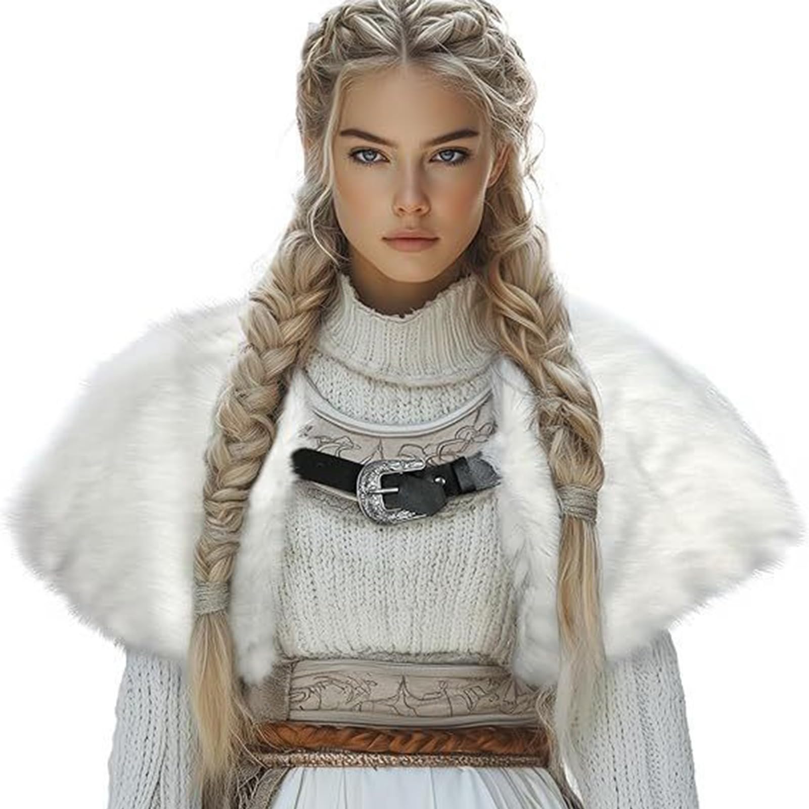 MICFENY Artificial Furs Reversible Cloak Shawl Cartoon Cosplay For Cold Weather LARP Costume Historical Reenactment Outfit
